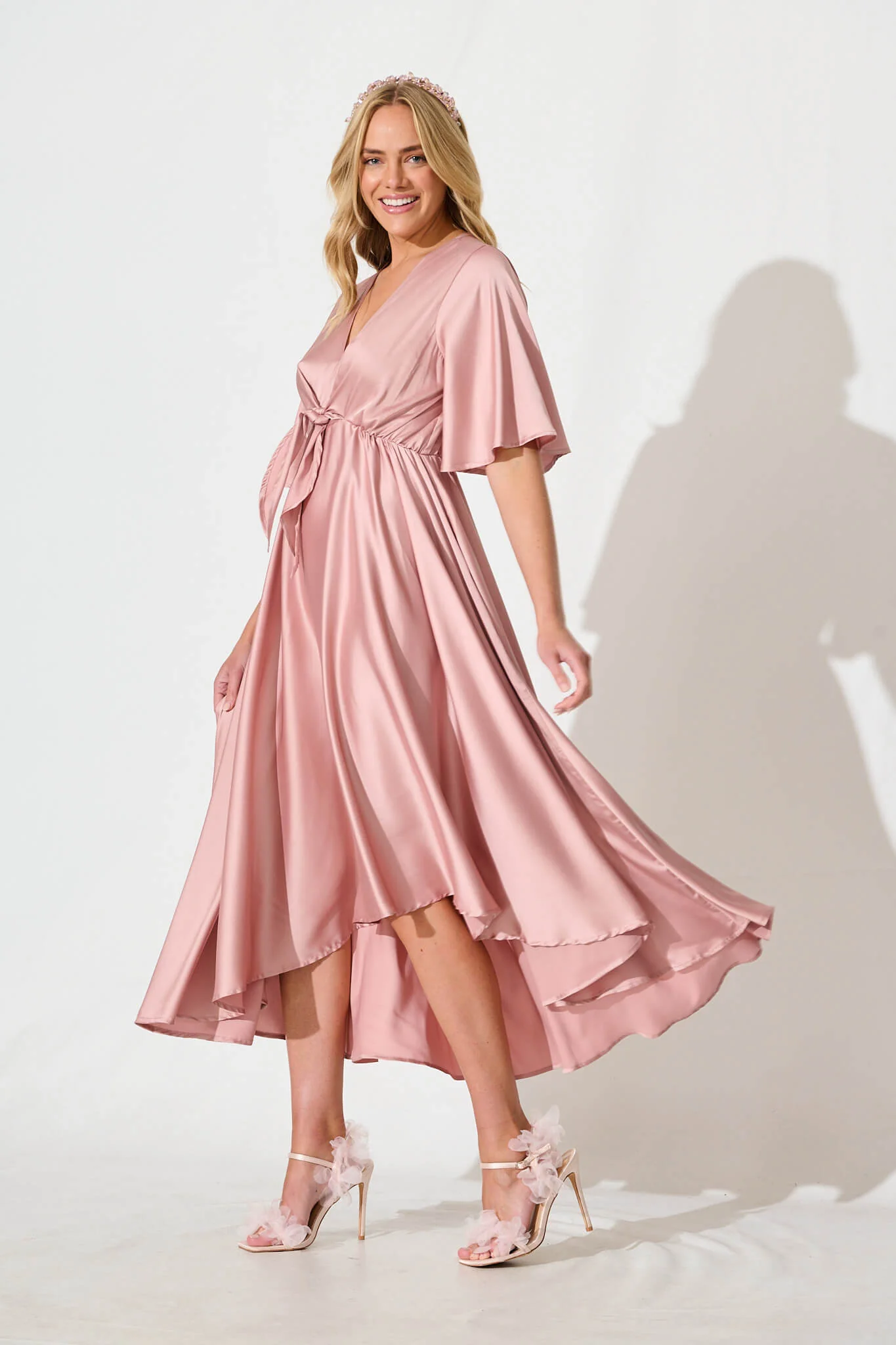Helsinki Maxi Dress In Dusty Rose Satin - Image 6