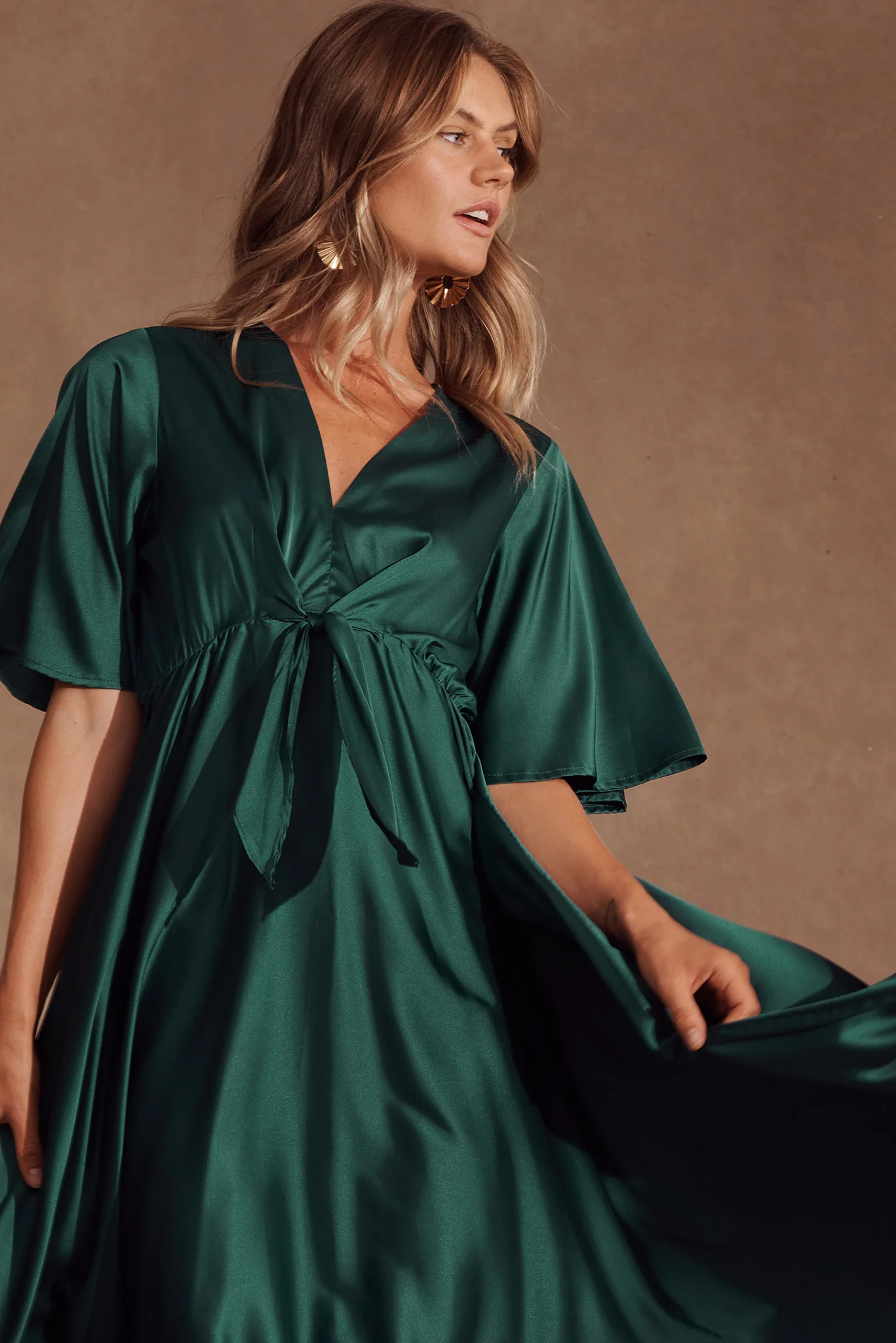 Helsinki Maxi Dress In Emerald Green Satin - Image 2