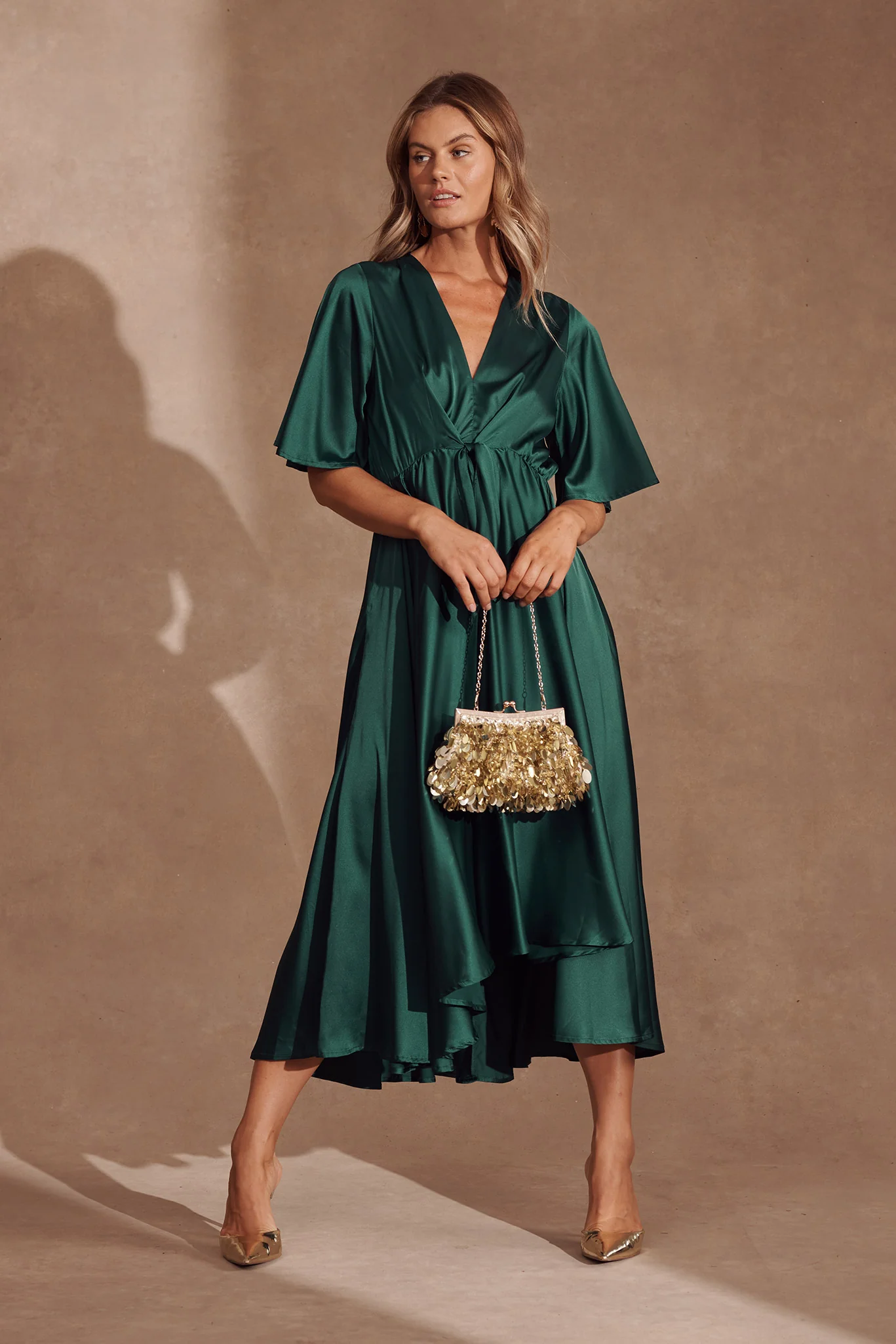 Helsinki Maxi Dress In Emerald Green Satin - Image 3