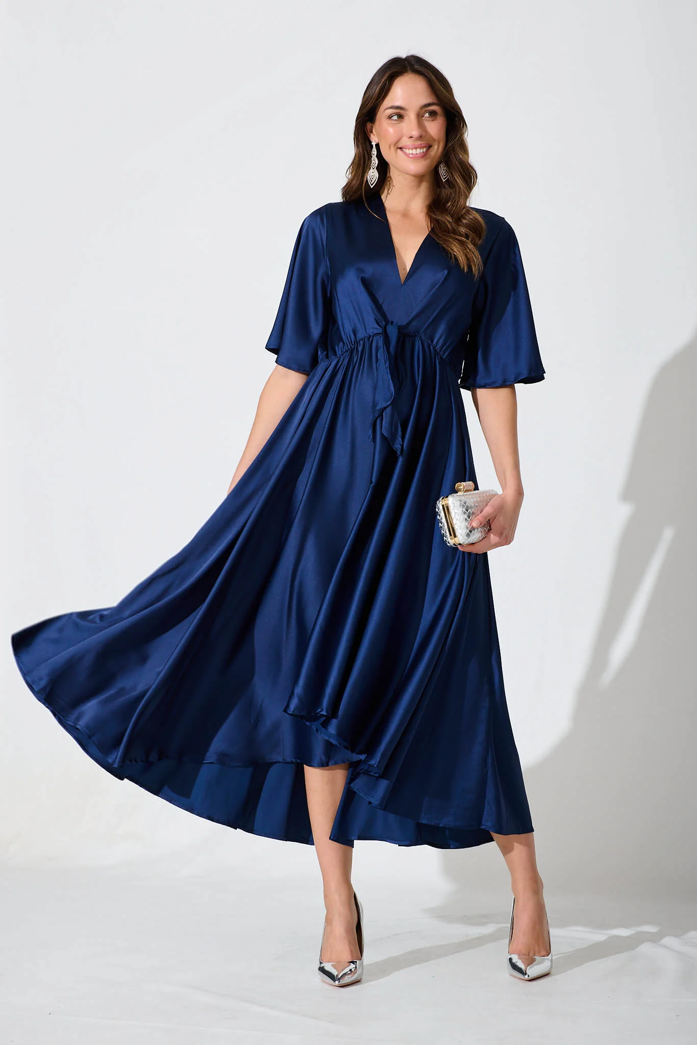 Helsinki Maxi Dress In Navy Satin - Image 10