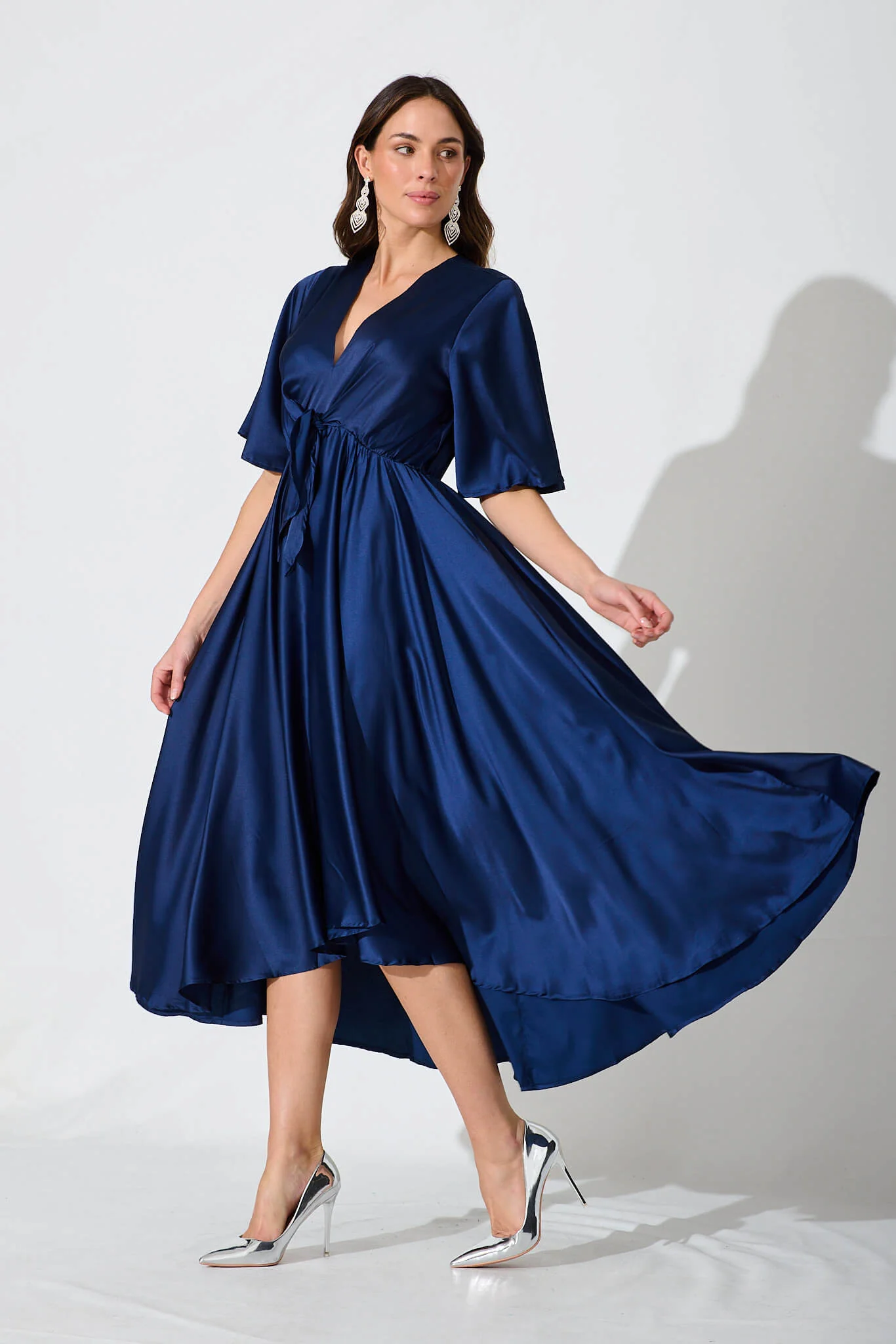Helsinki Maxi Dress In Navy Satin - Image 2