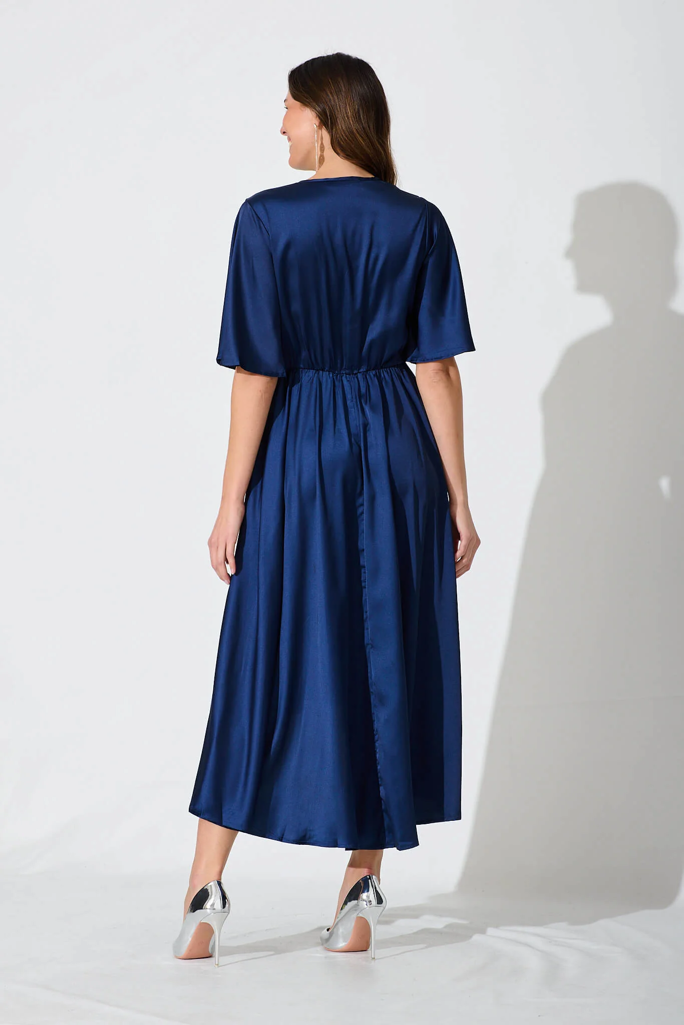 Helsinki Maxi Dress In Navy Satin - Image 9