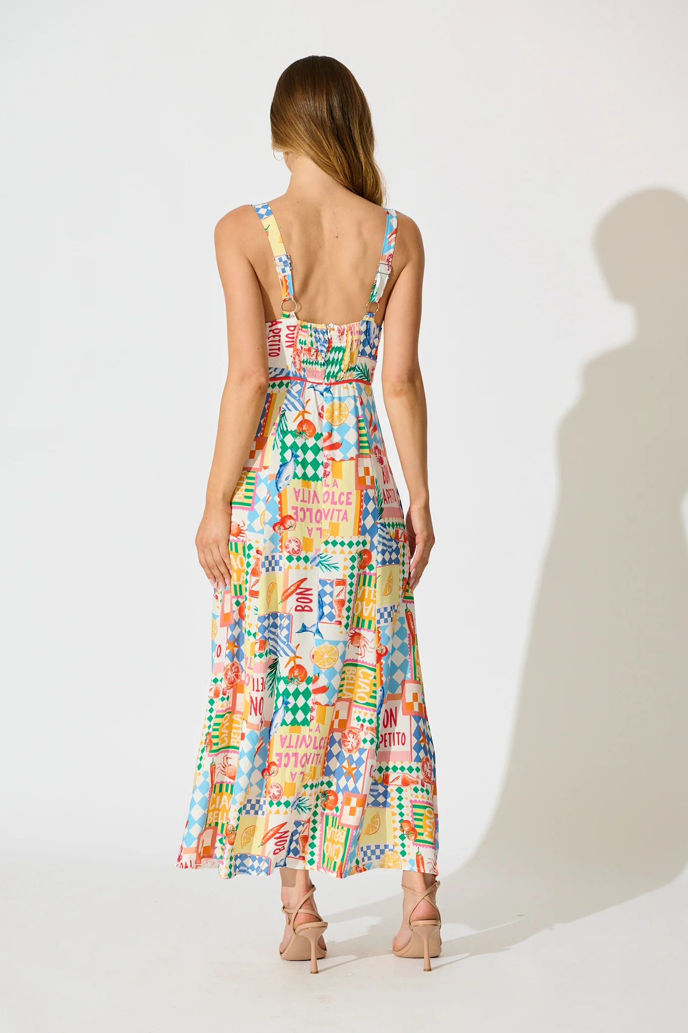 Holiday Crush Maxi Sundress in White Multi Conversational Print - Image 6