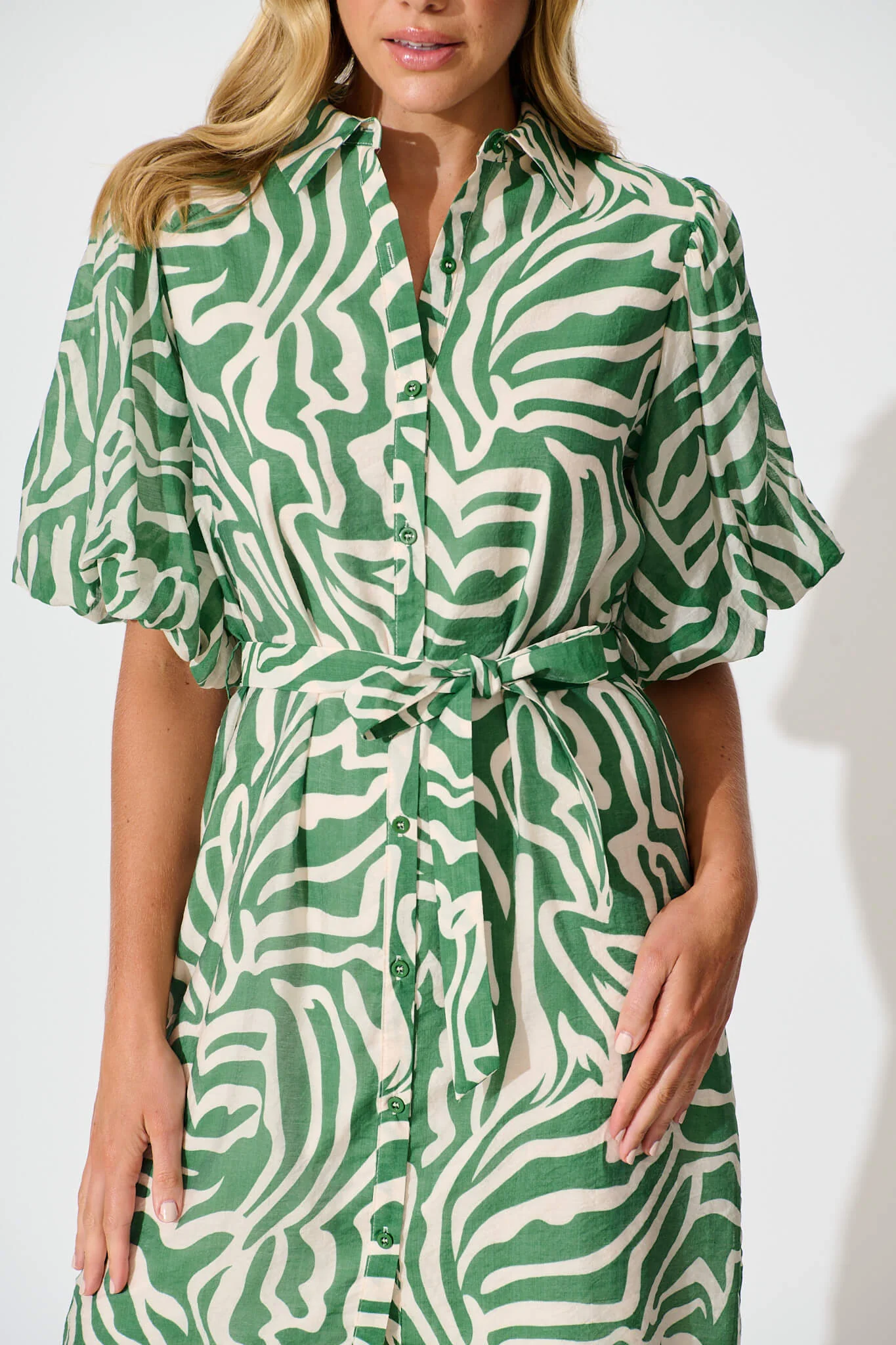 Holly Shirt Dress Green and White - Image 5