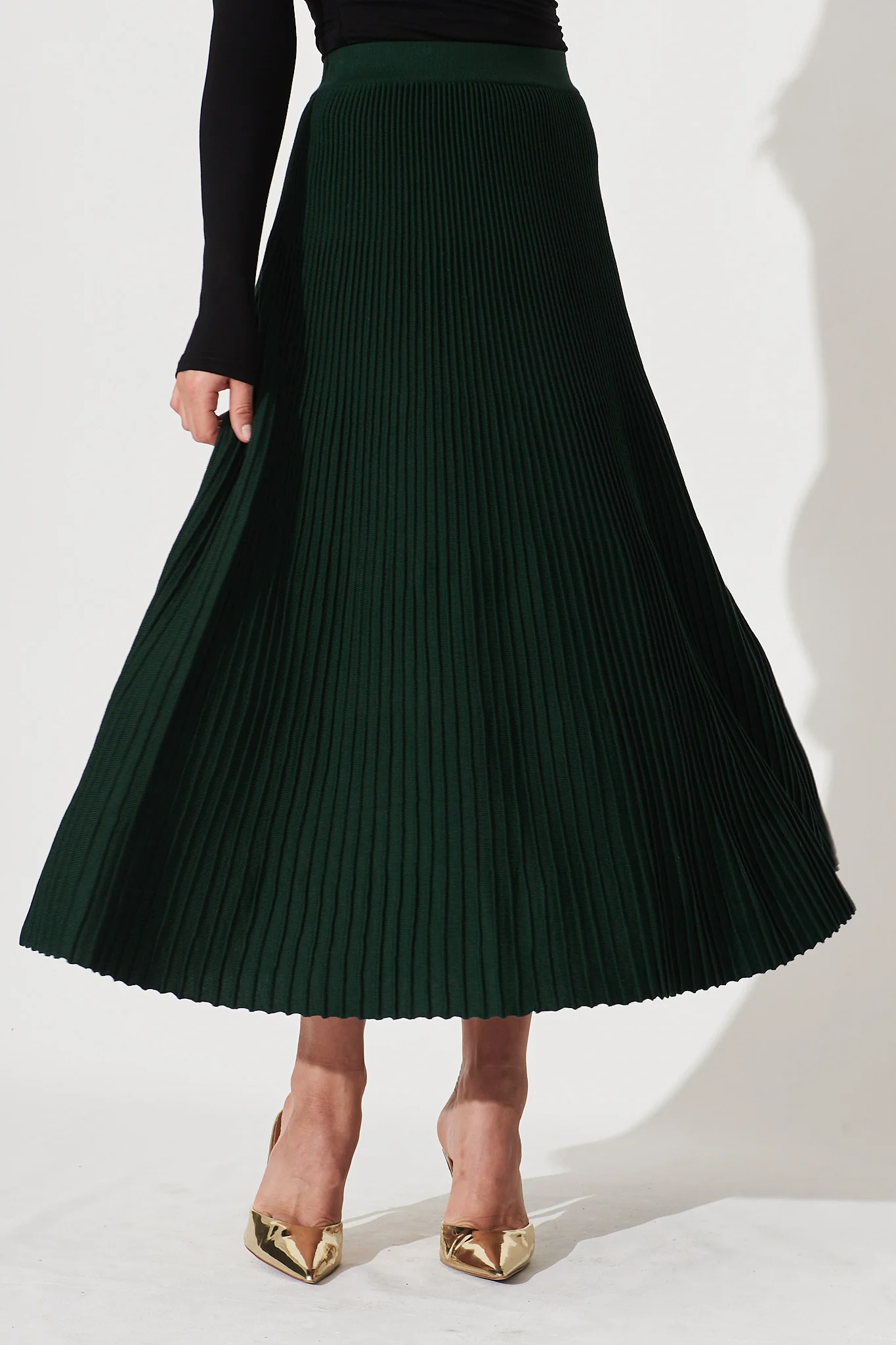 Honeycup Knit Skirt In Emerald Green Cotton Blend - Image 2