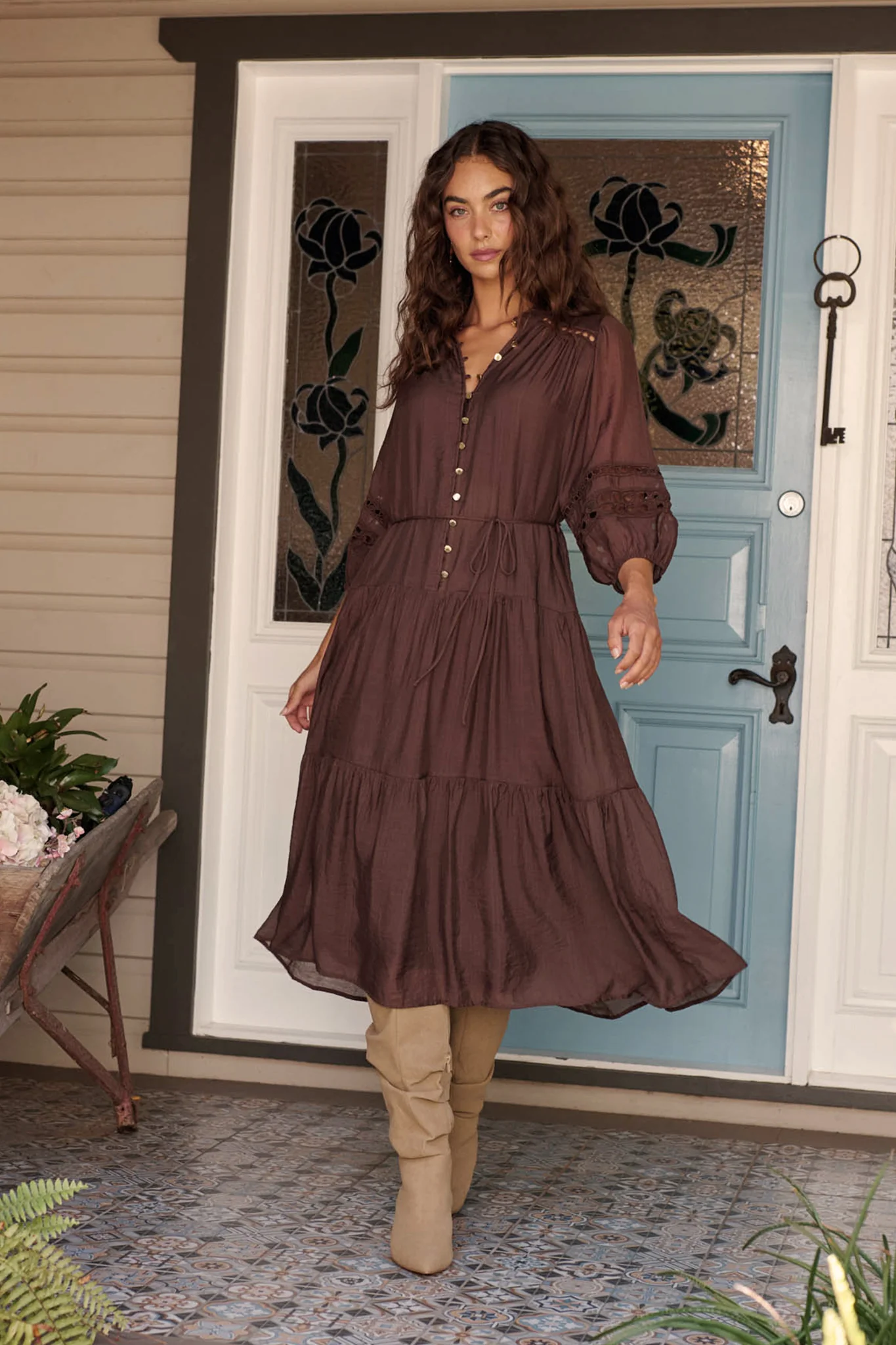 Hyacinth Midi Dress in Chocolate