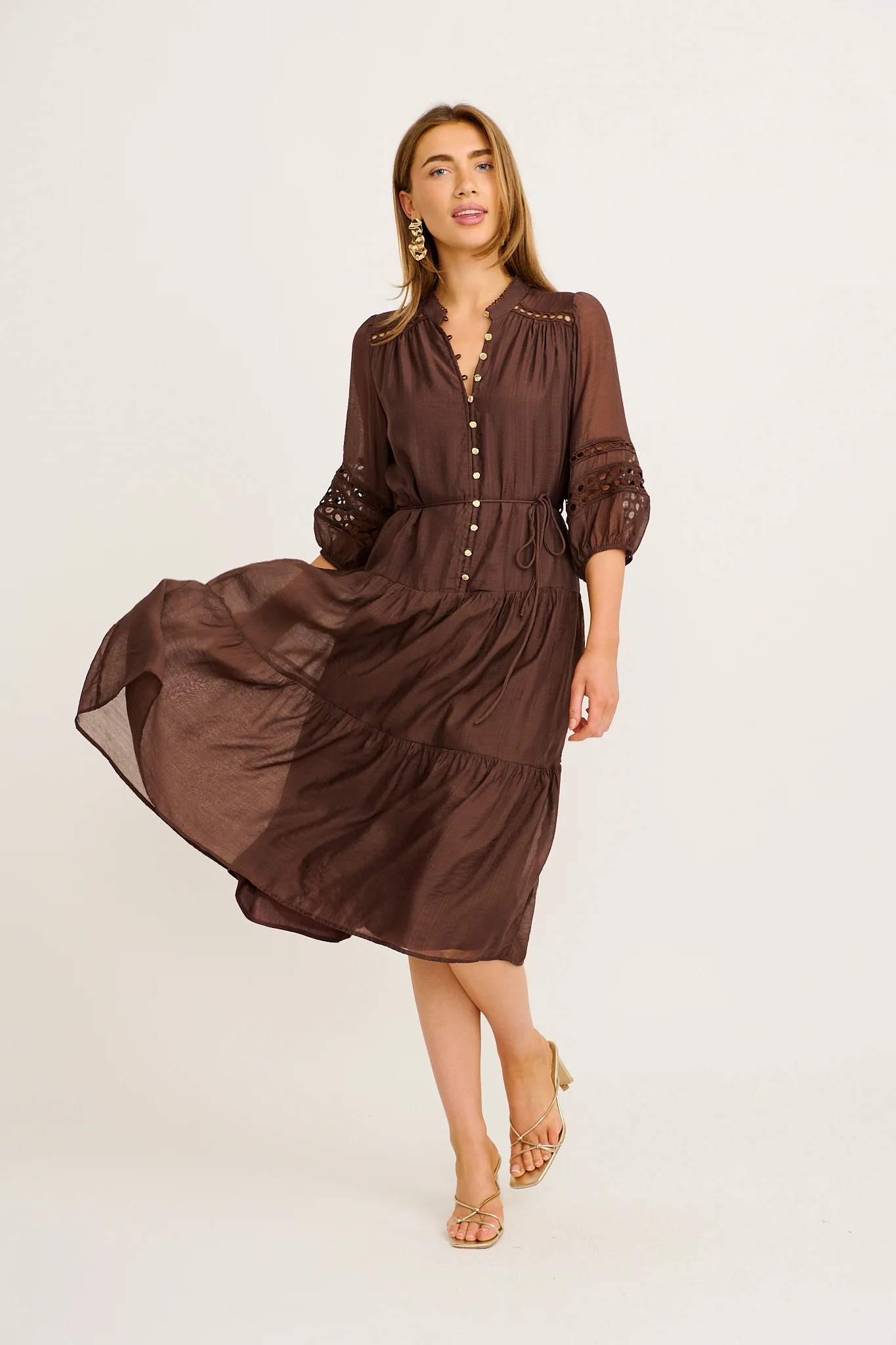 Hyacinth Midi Dress in Chocolate - Image 3