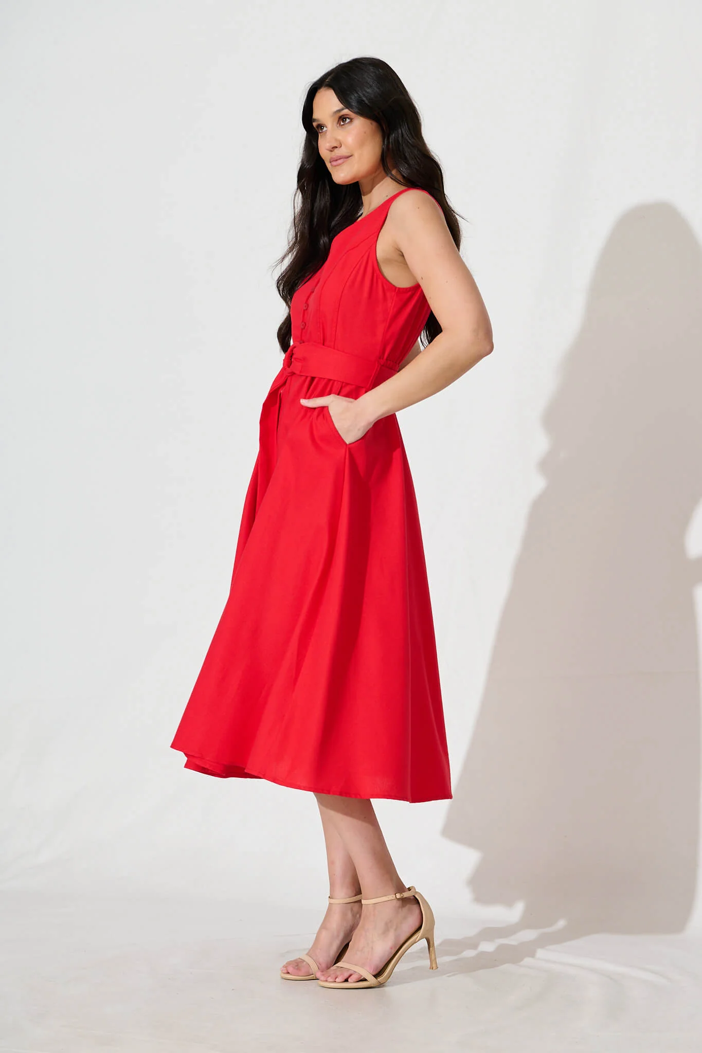 Iliya Midi Dress in Red Cotton Linen - Image 7