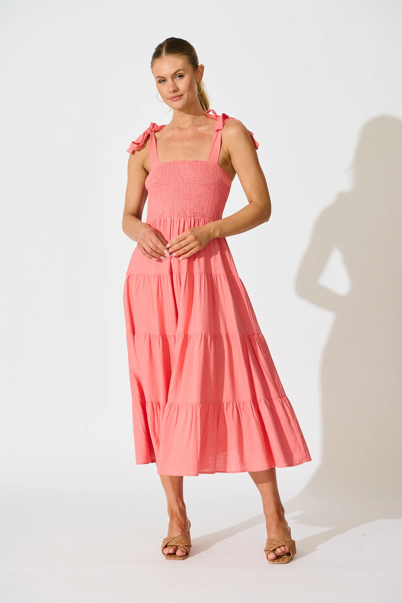 Imali Maxi Sundress in Pink Linen Blend
