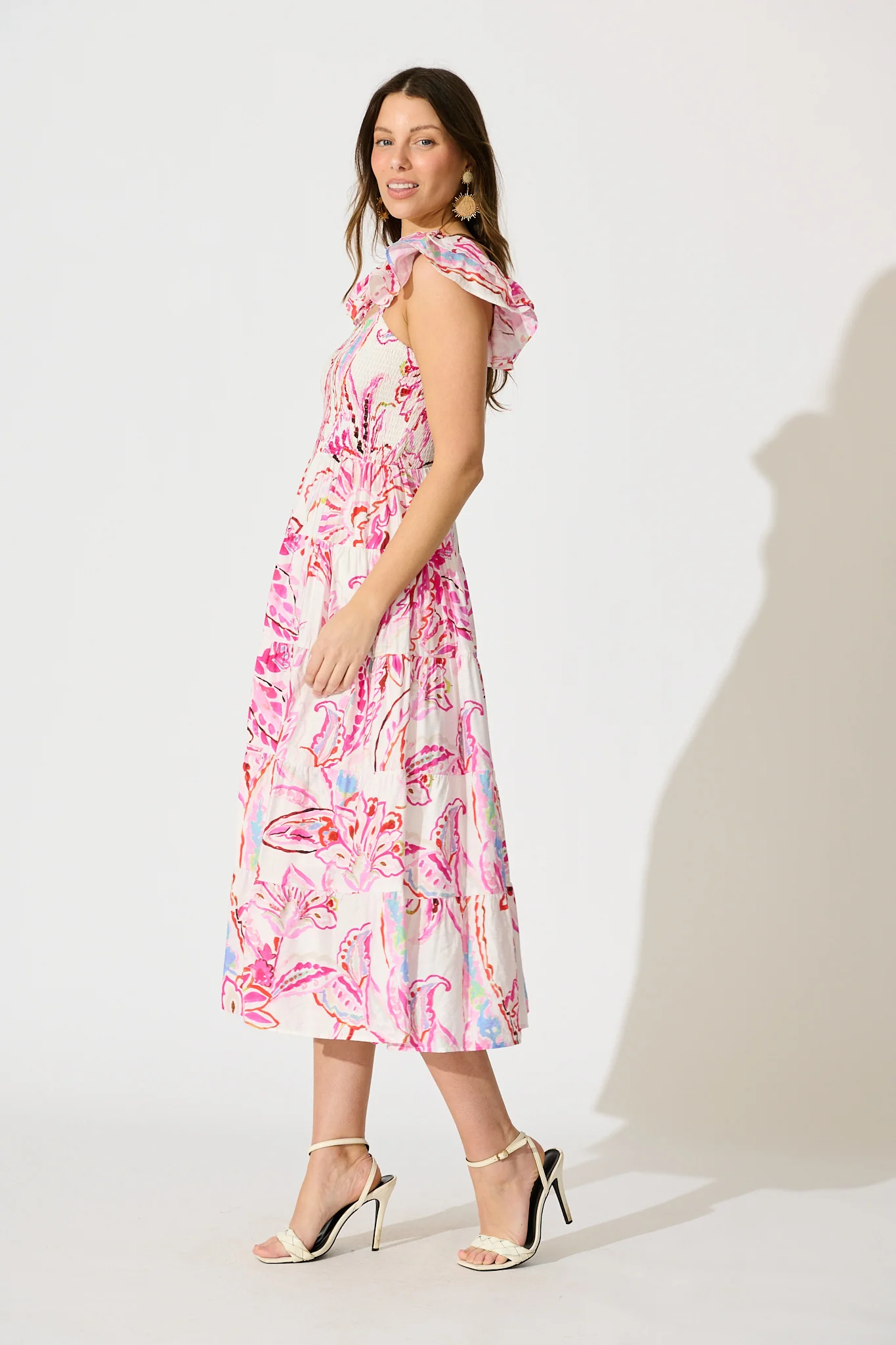 Imee Midi Sundress in White with Pink Abstract Floral - Image 3