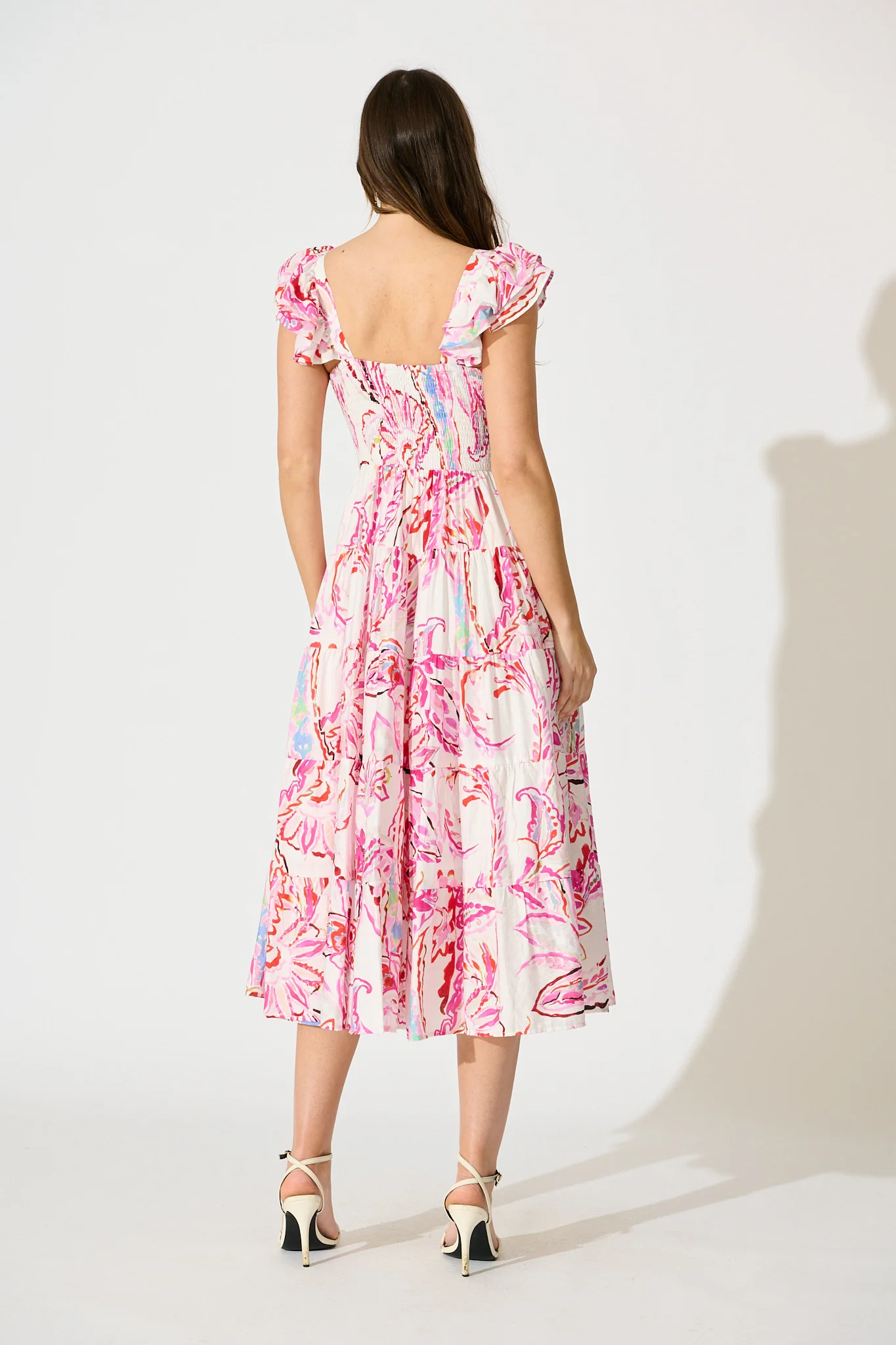Imee Midi Sundress in White with Pink Abstract Floral - Image 4