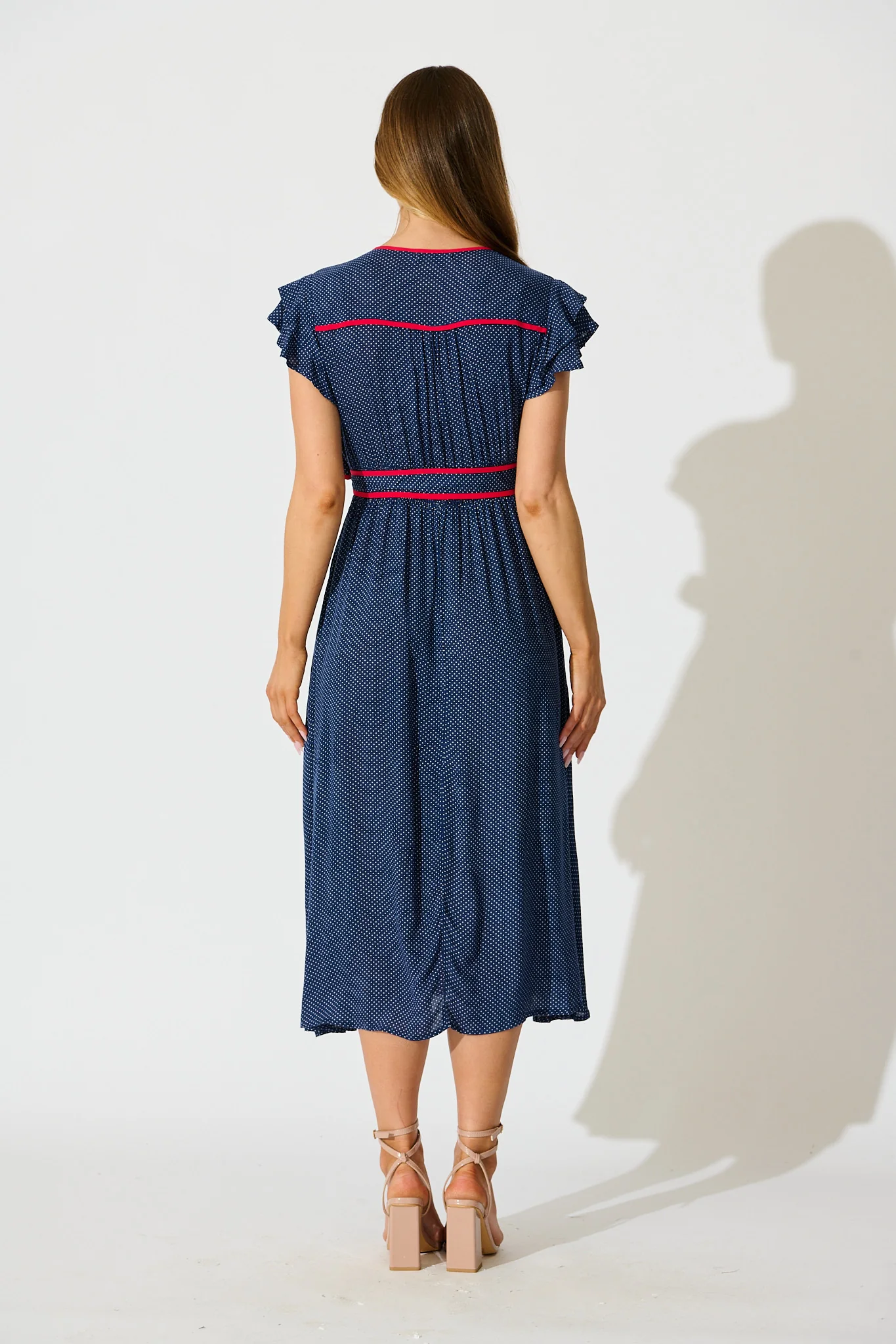 Inara Midi Dress in Navy with Polka Dot - Image 4