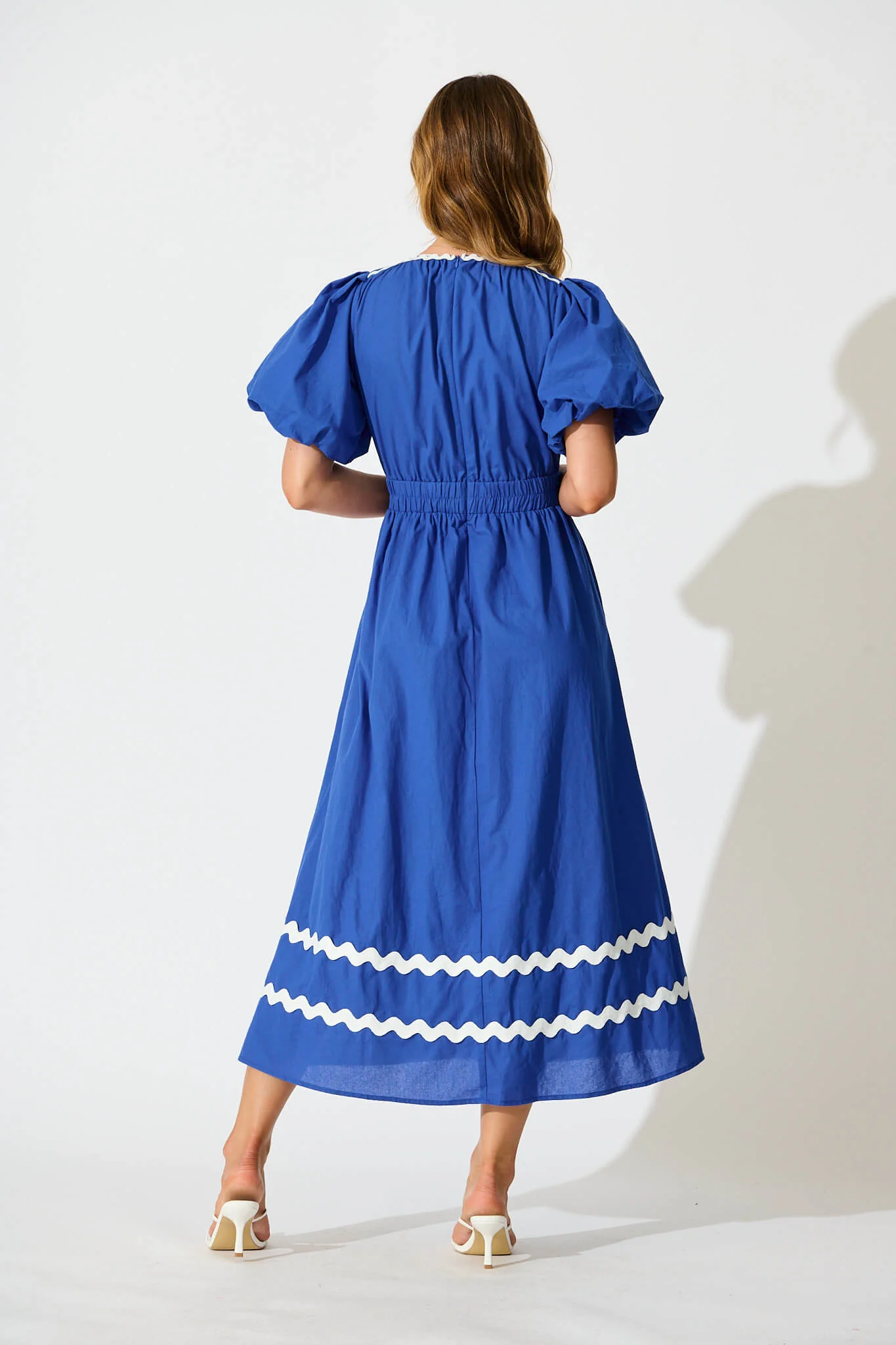 Indi Maxi Dress in Cobalt with White Ric Rac Trim Cotton - Image 4