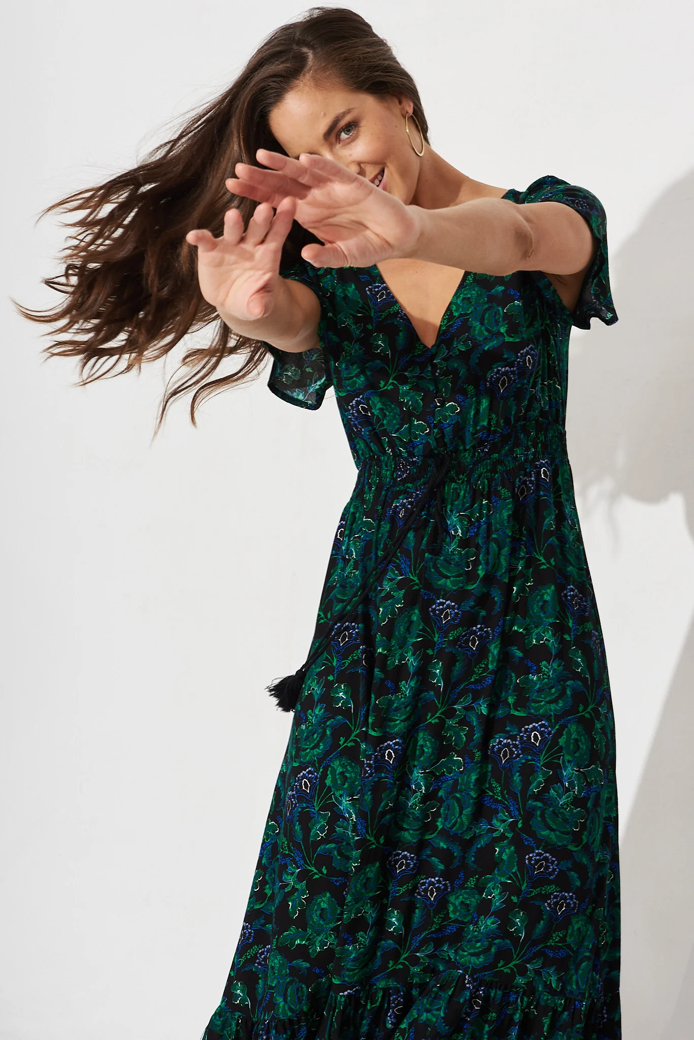 Ingra Maxi Dress In Emerald With Green And Blue Floral - Image 2
