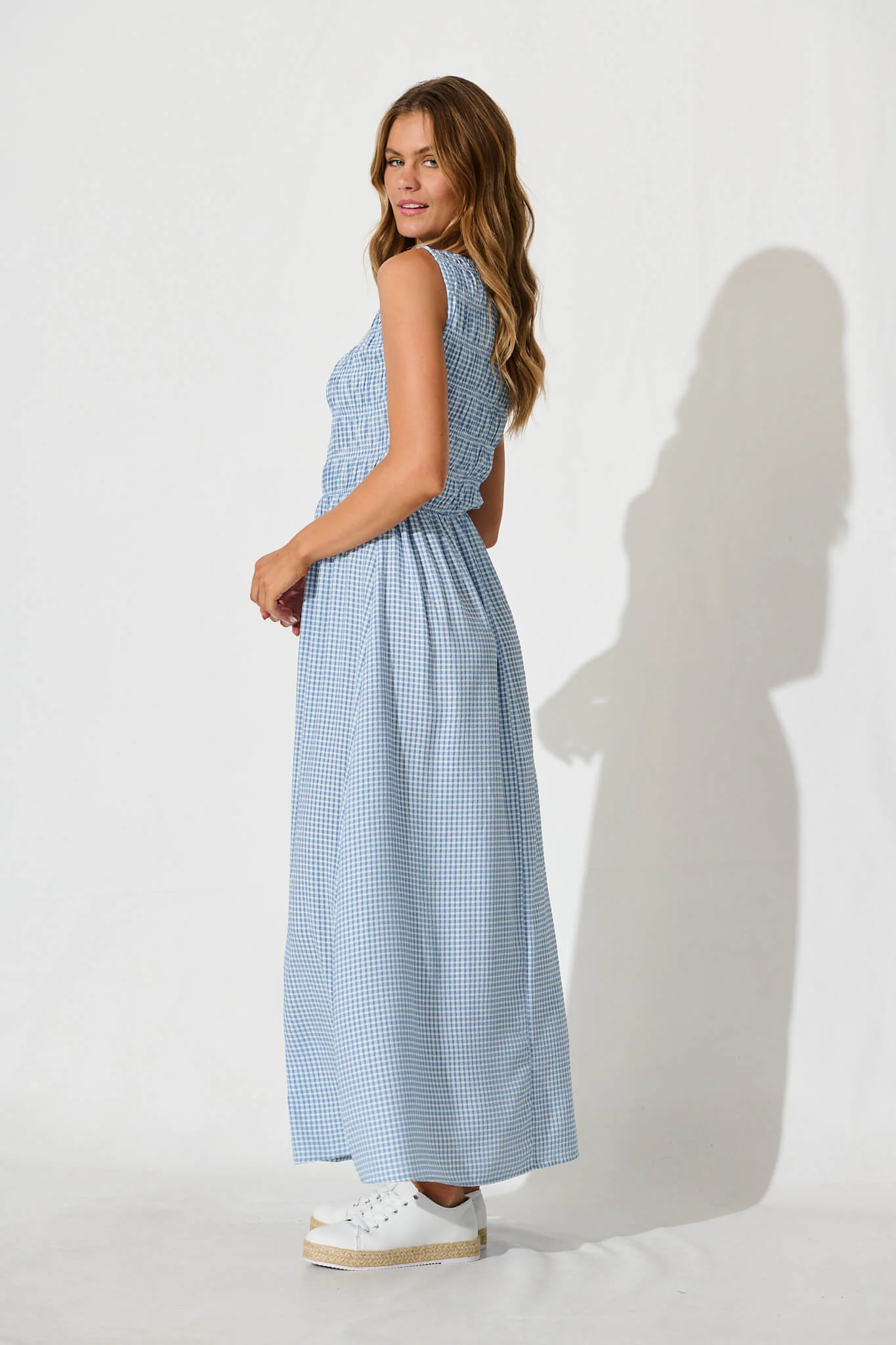 Ionia Maxi Dress in Blue and White Gingham - Image 3