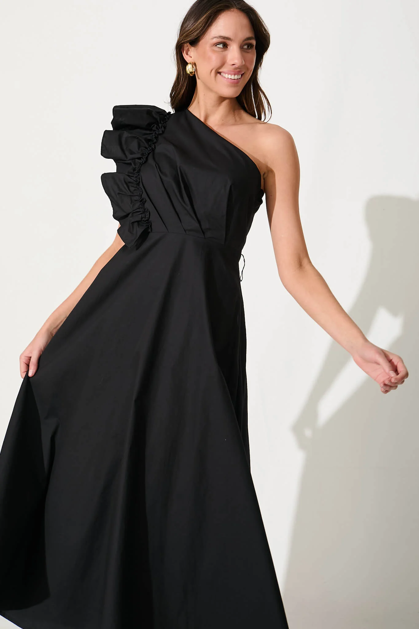 Irisa Maxi Dress in Black Cotton - Image 3