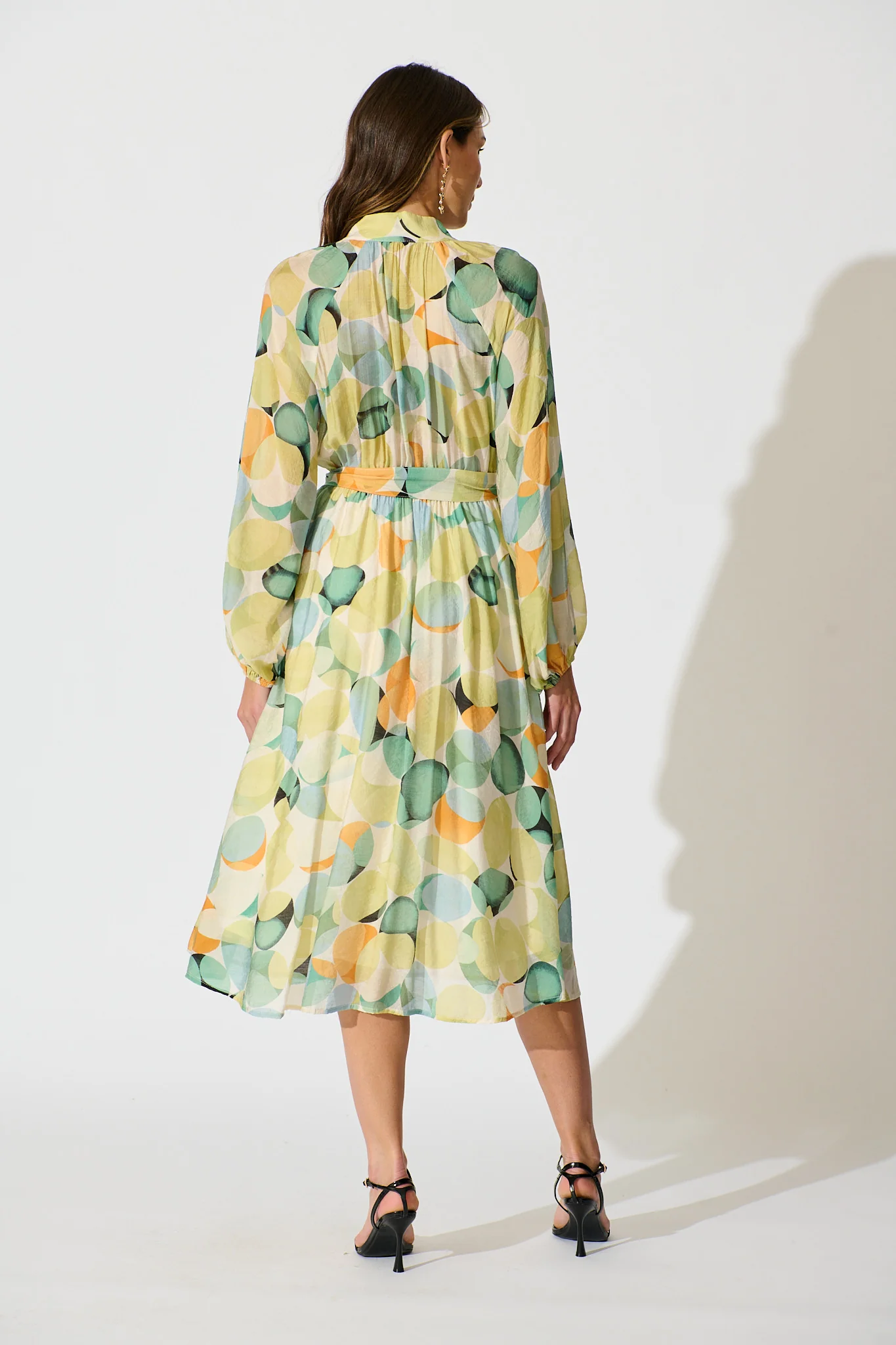 Isabeau Midi Dress in Green with Multi Watercolour Spot - Image 4