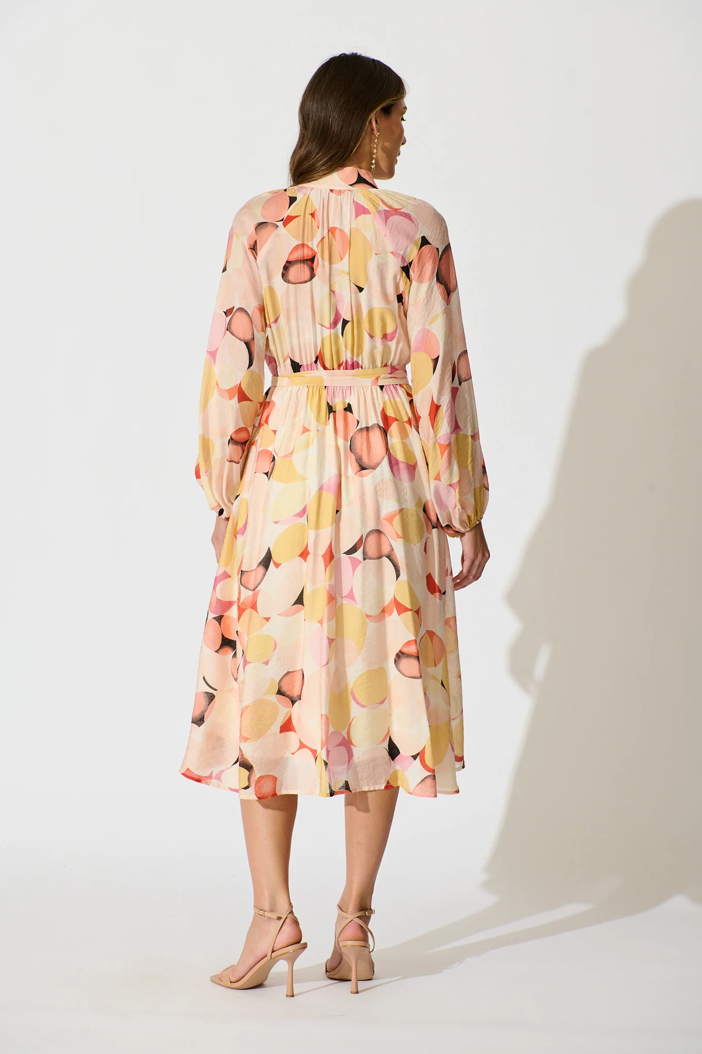 Isabeau Midi Dress in Pink with Multi Watercolour Spot - Image 4