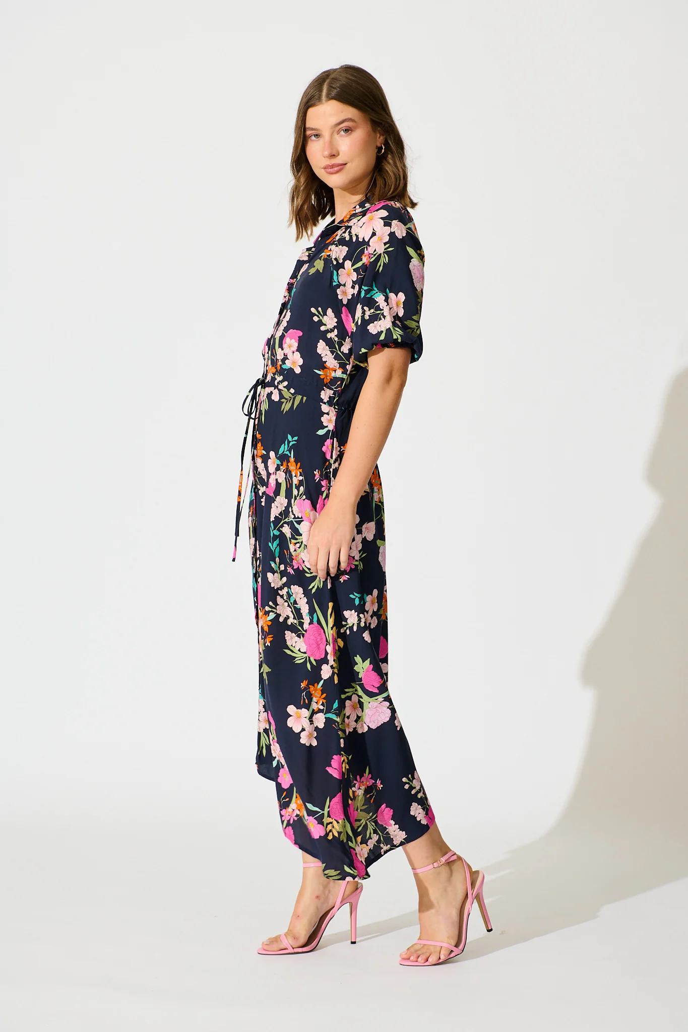 Isla Botanica Midi Shirt Dress in Navy Multi Floral - Image 3