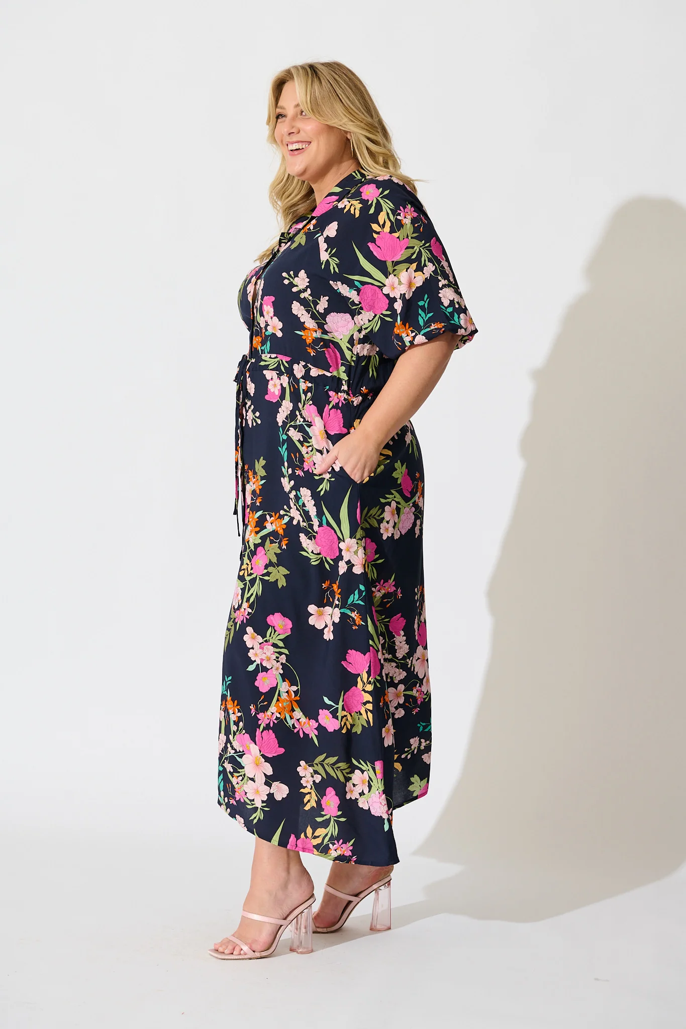 Isla Botanica Midi Shirt Dress in Navy Multi Floral - Image 9