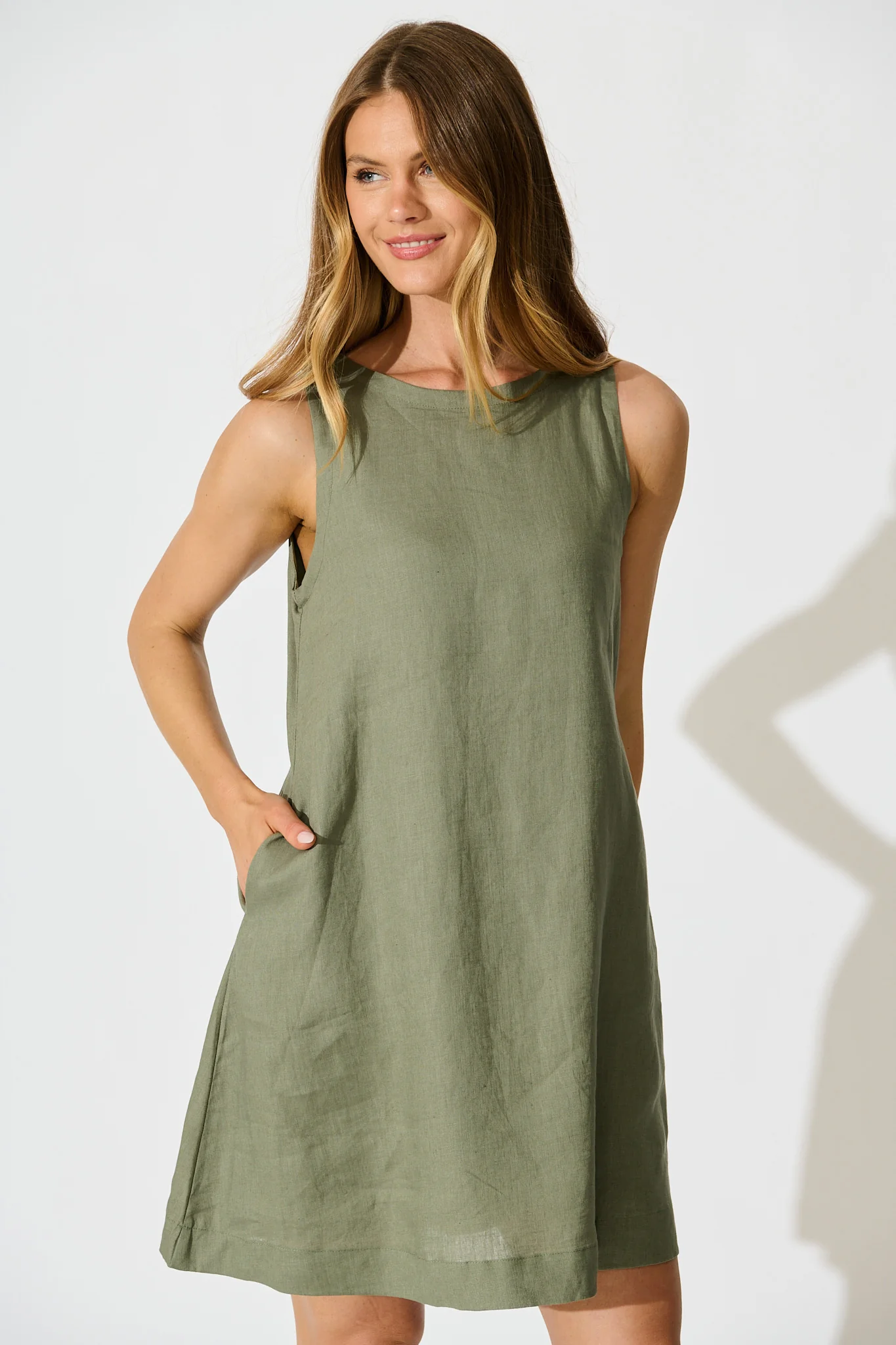 Island Dreamer Dress in Khaki Linen - Image 5