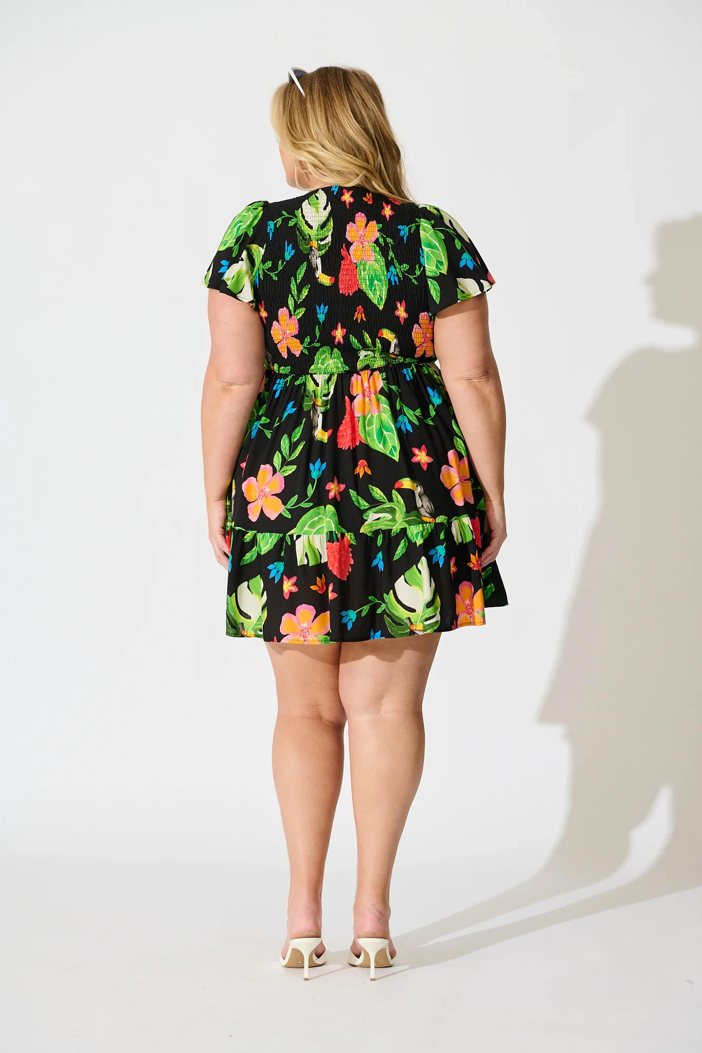 Island Escape Dress in Black with Multi Tropical Print - Image 8