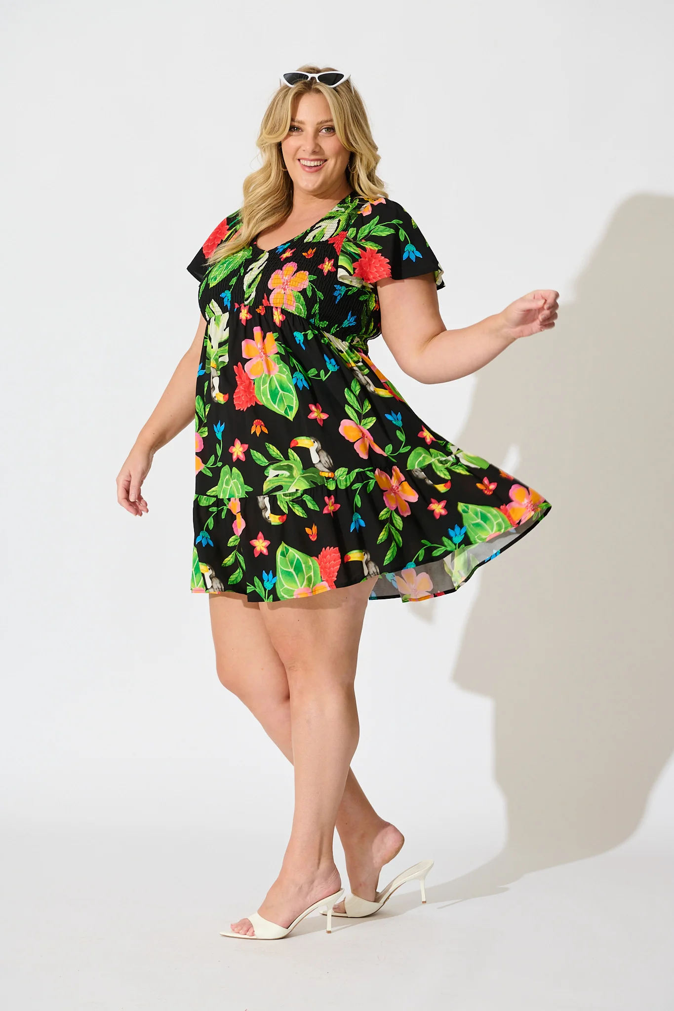 Island Escape Dress in Black with Multi Tropical Print - Image 9