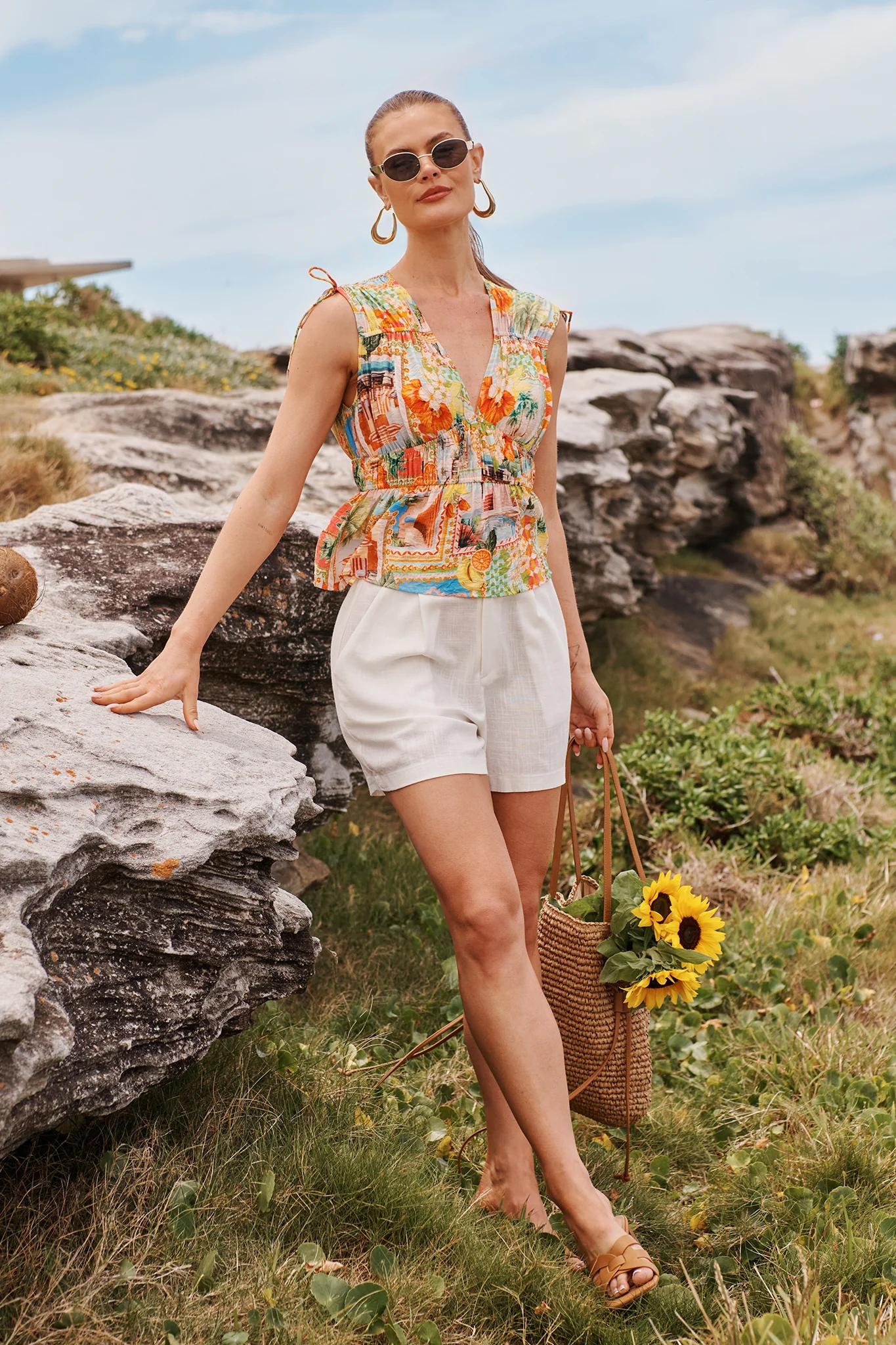 Island Sway Top in Multi Postcard Print - Image 2