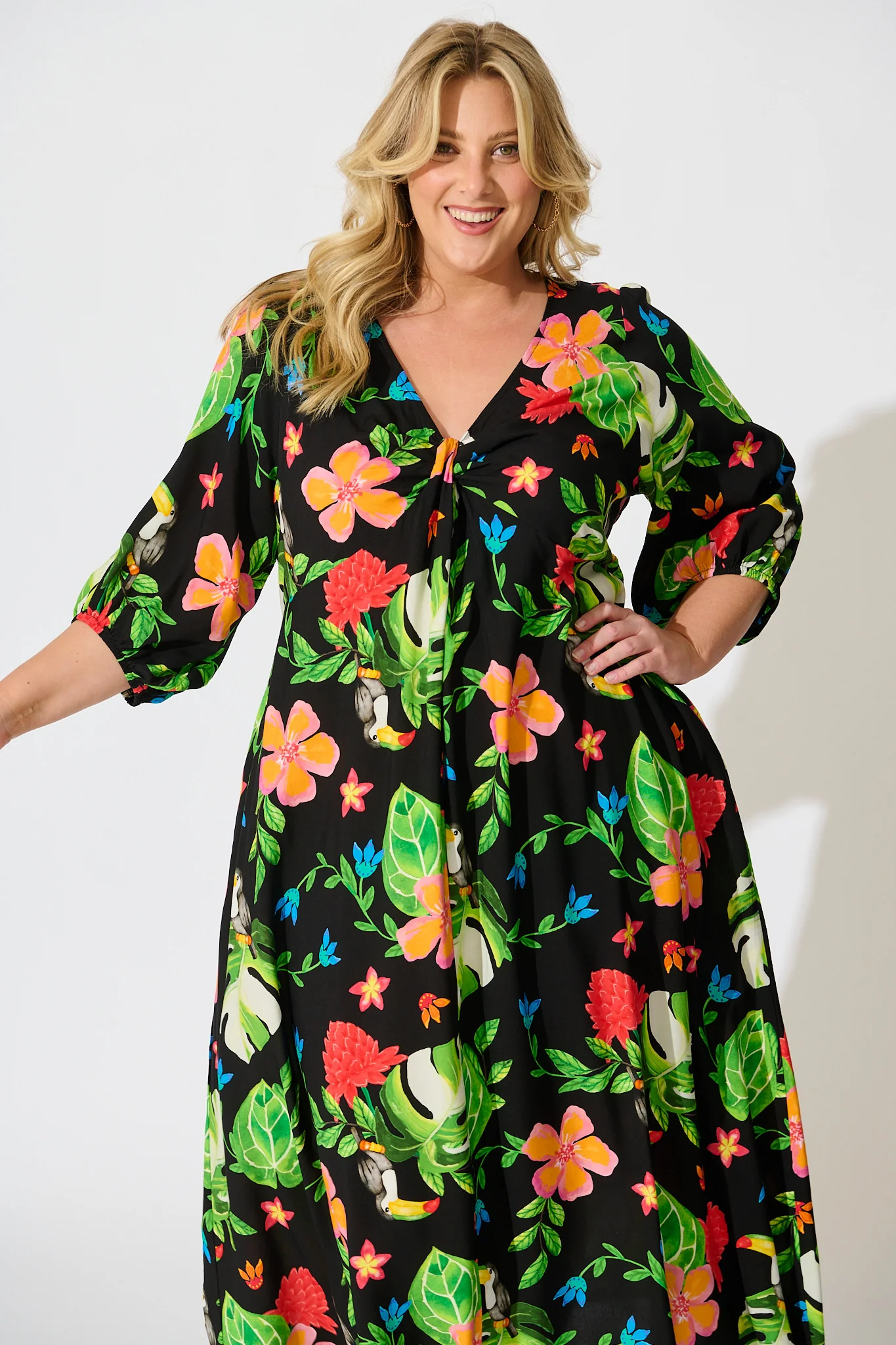 Island Tropic Maxi Dress in Black with Multi Tropical Print - Image 6