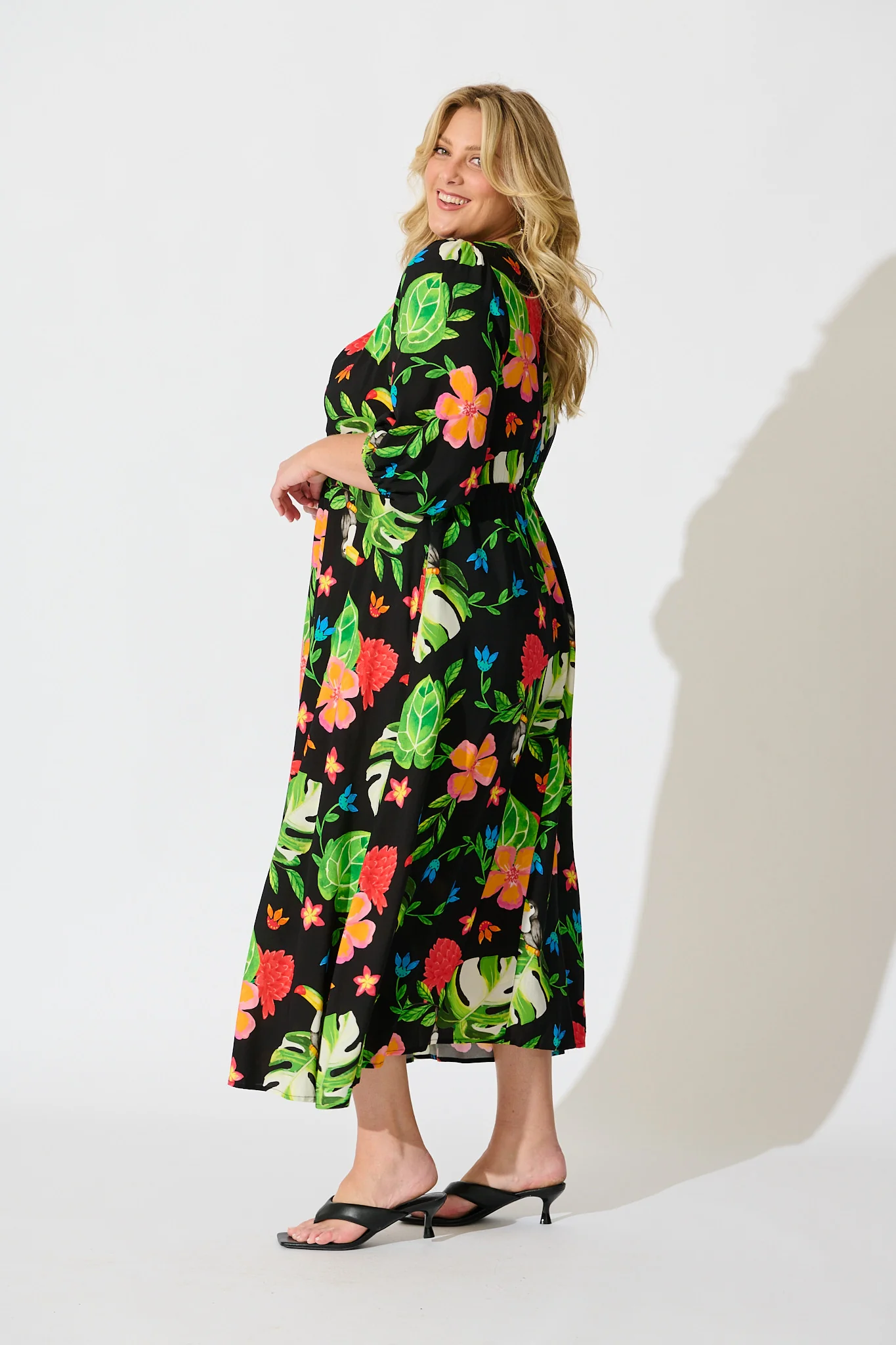Island Tropic Maxi Dress in Black with Multi Tropical Print - Image 8