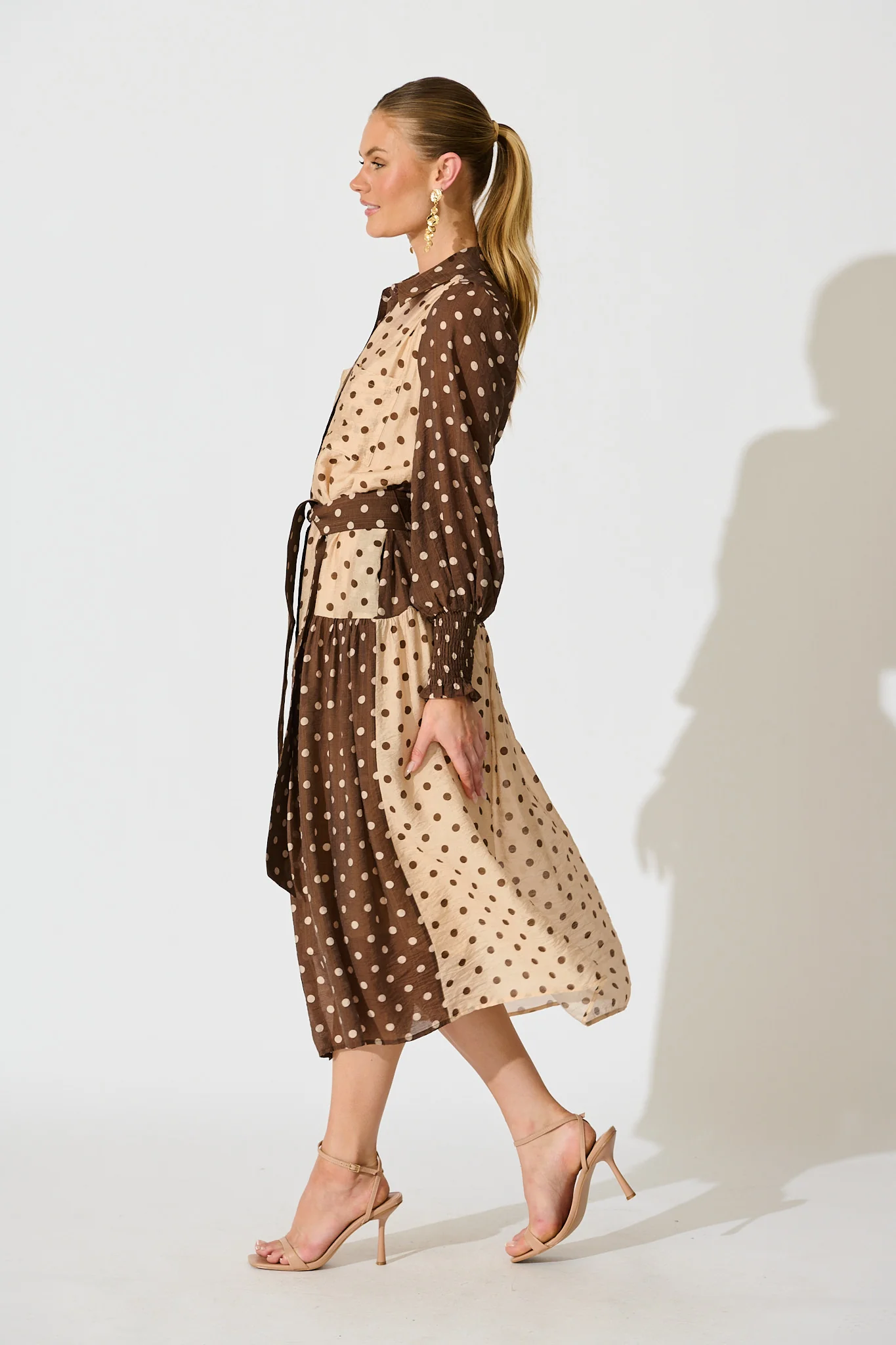 Isley Midi Shirt Dress in Multi Brown Polka Dot - Image 3