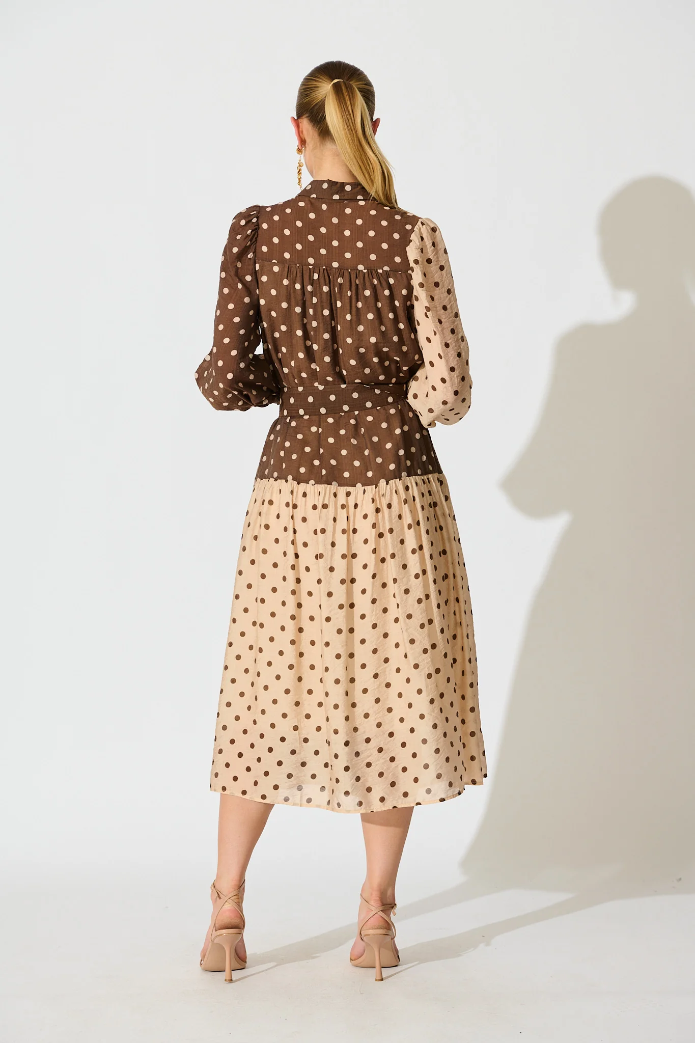 Isley Midi Shirt Dress in Multi Brown Polka Dot - Image 4