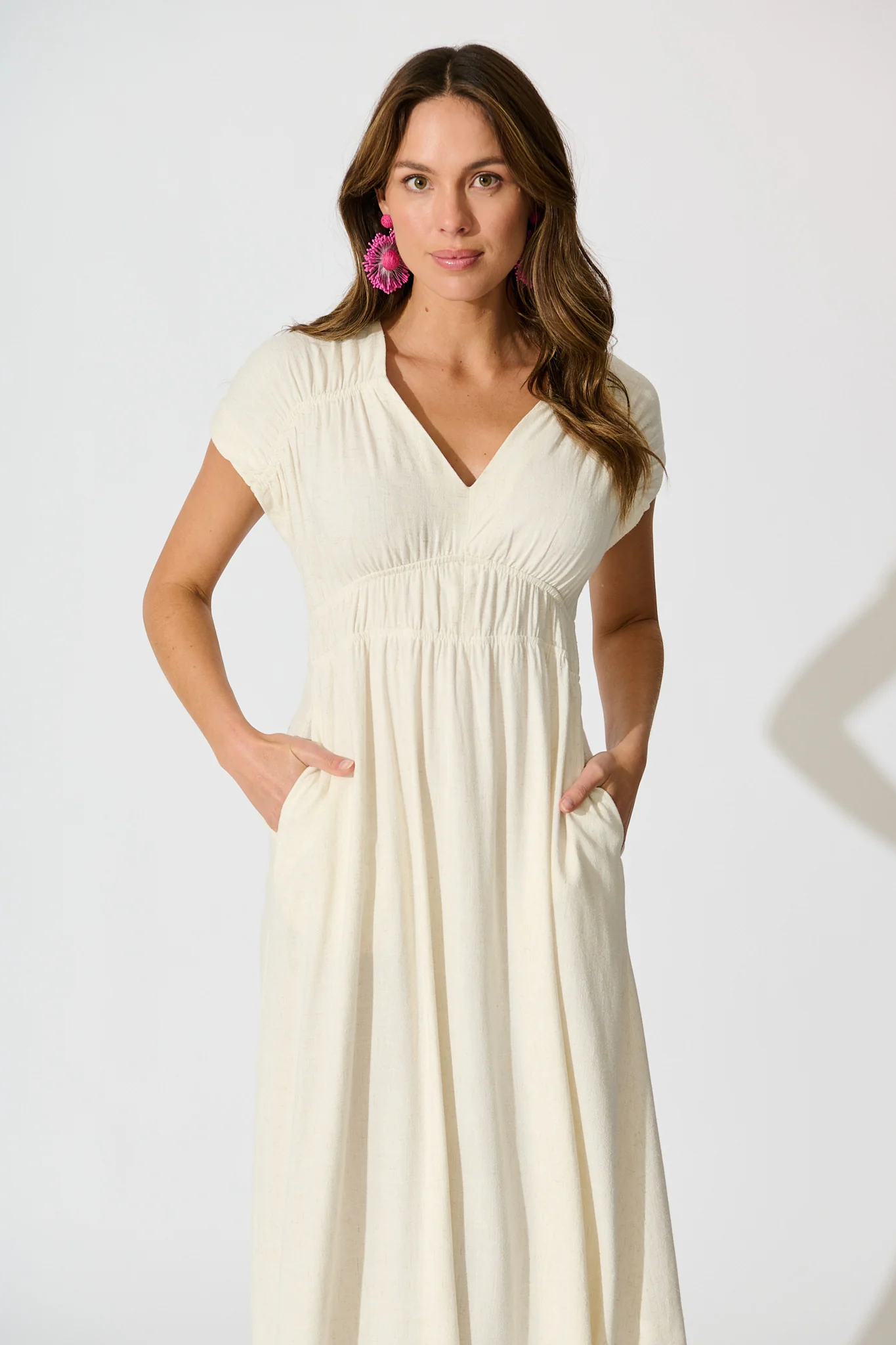 Ismaria Midi Dress in Oatmeal Linen Blend - Image 2