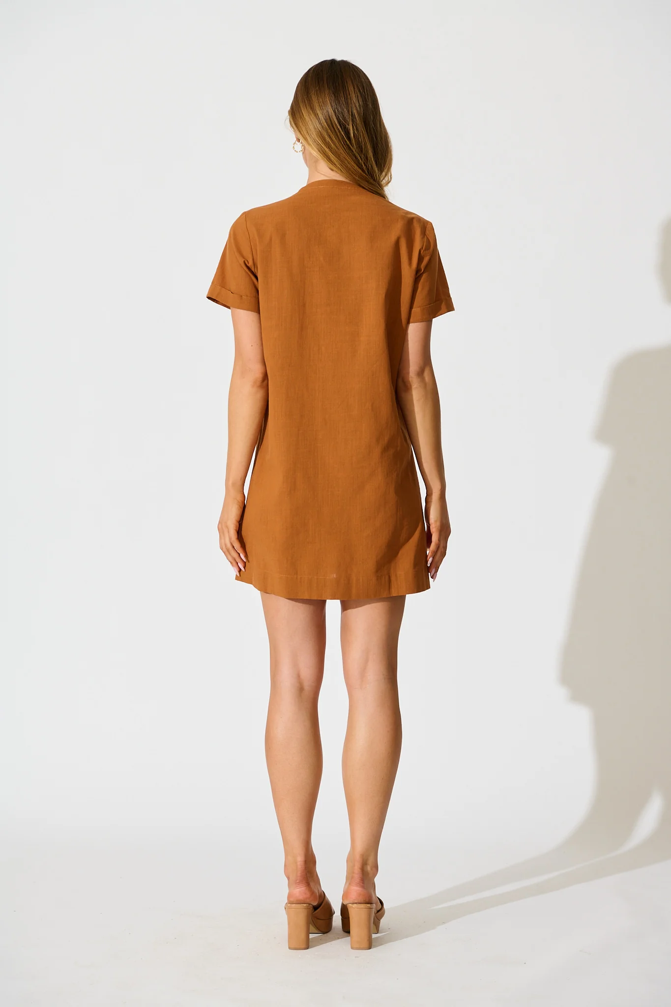 Ivory Fields Smock Dress in Camel Brown Cotton - Image 4