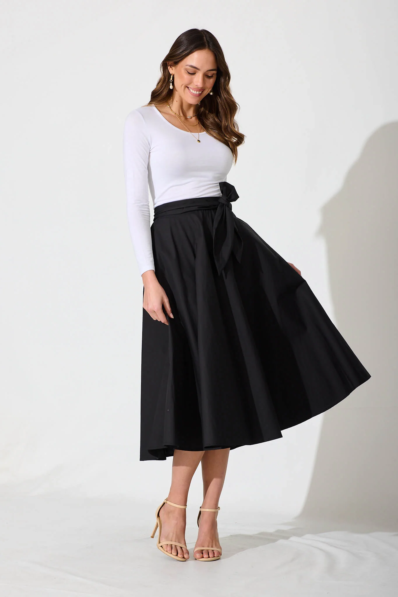 Ivy Midi Skirt In Black Cotton - Image 4