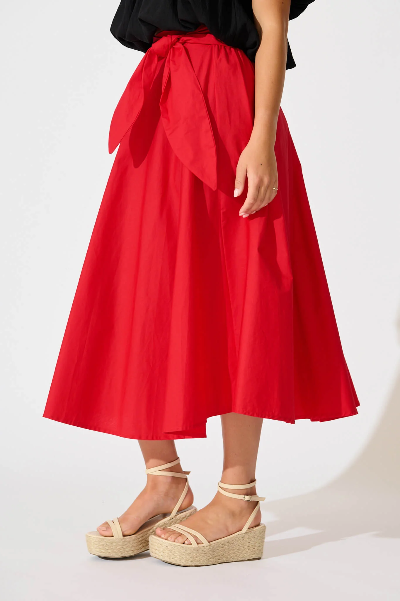 Ivy Midi Skirt In Red Cotton - Image 2