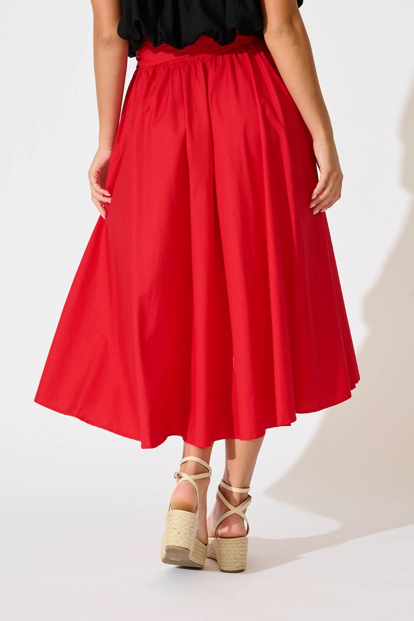 Ivy Midi Skirt In Red Cotton - Image 3