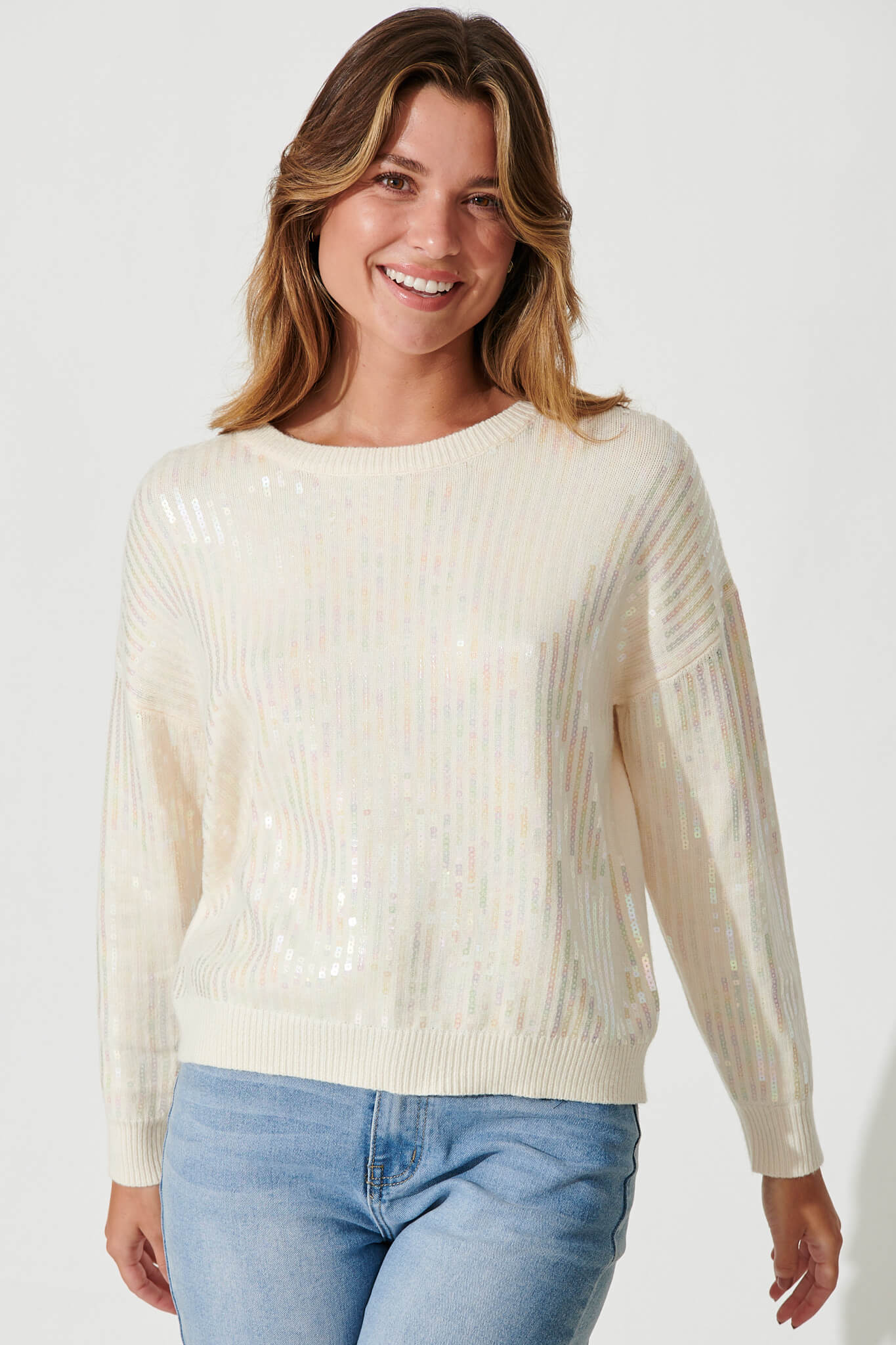 Jackson Knit In Cream Sequin Wool Blend - Image 4