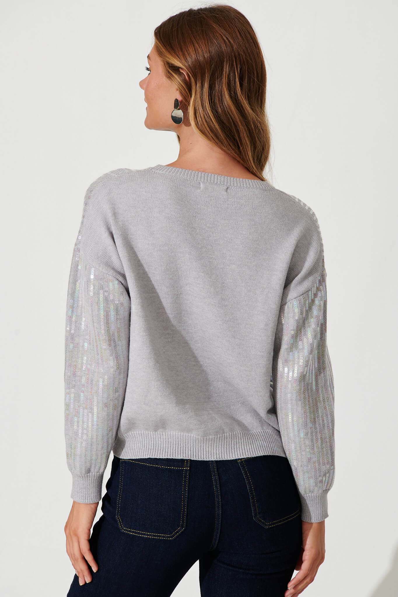 Jackson Knit In Grey Sequin Wool Blend - Image 2