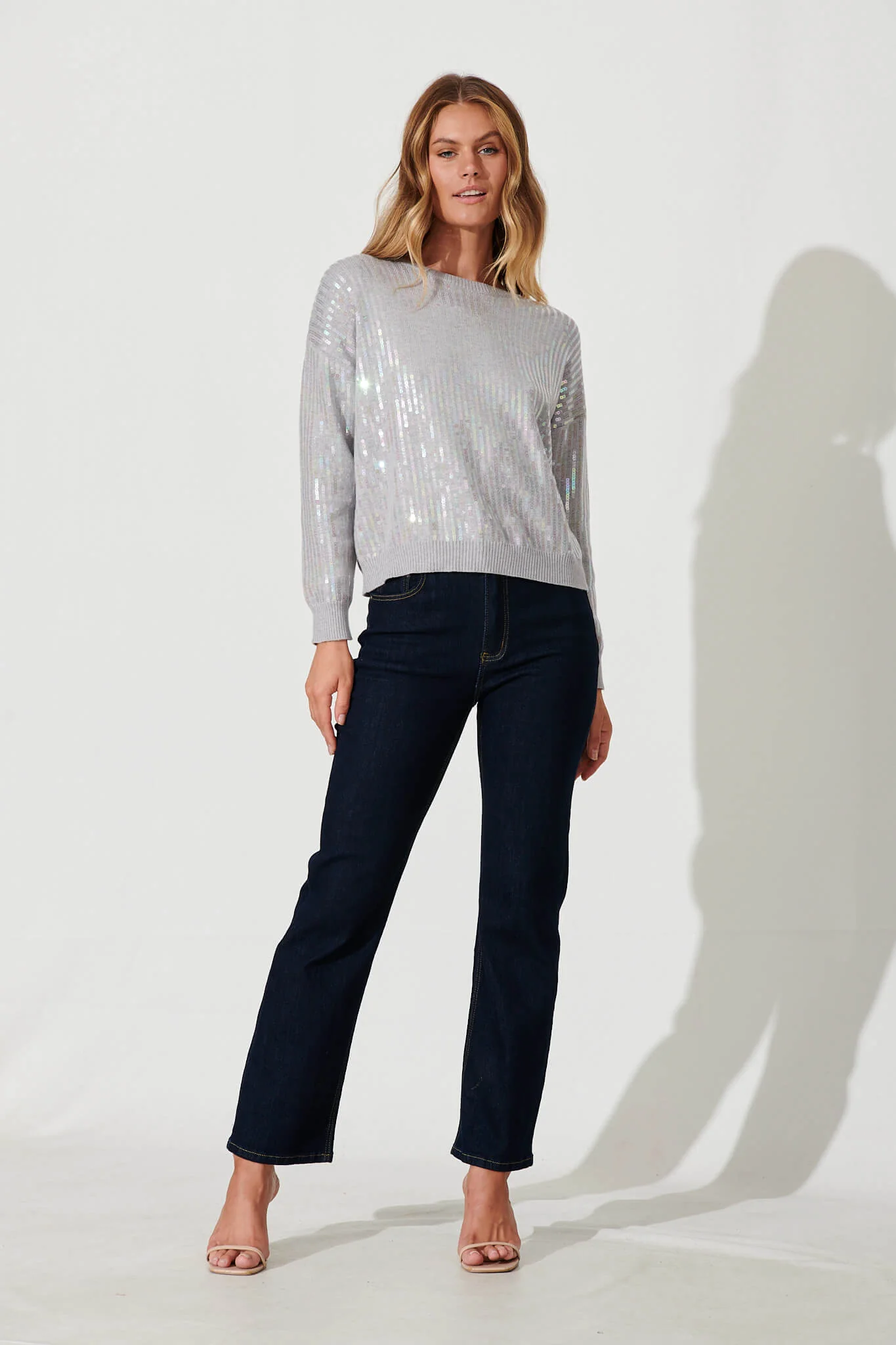 Jackson Knit In Grey Sequin Wool Blend - Image 4