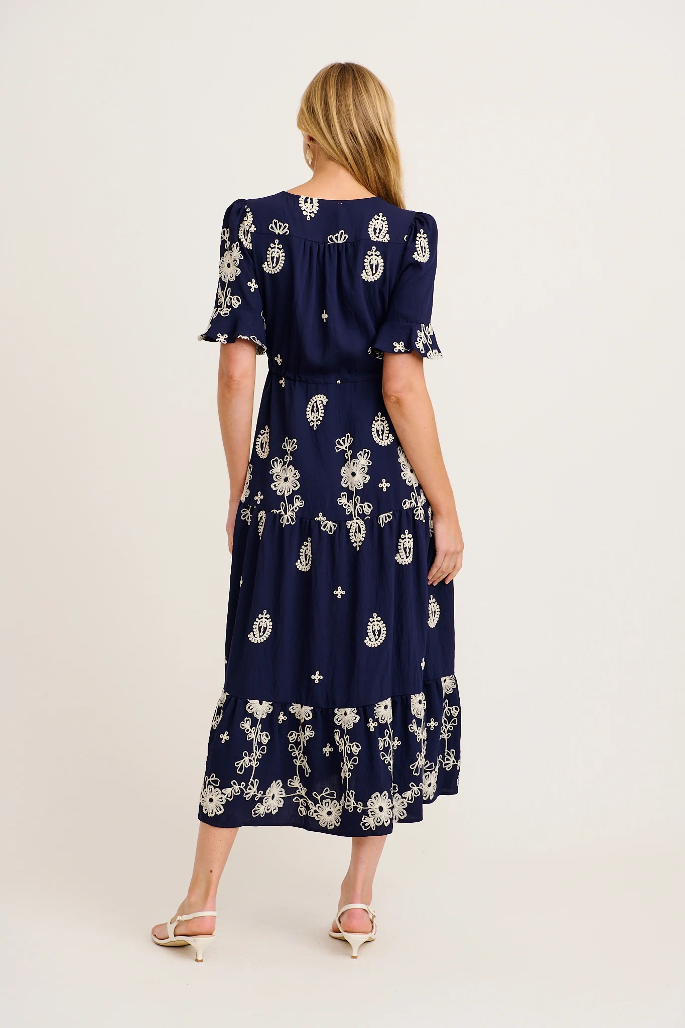 Jaliyah Maxi Dress in Navy with White Embroidery - Image 4