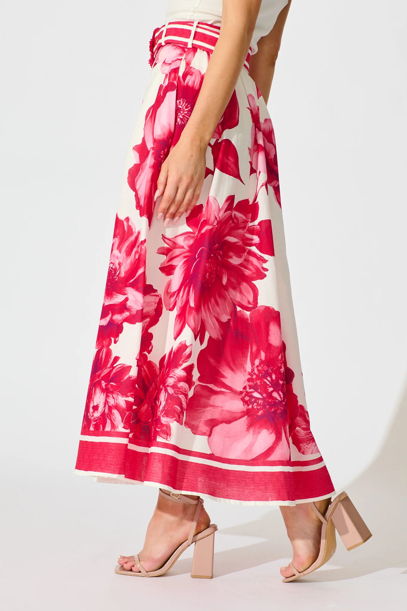 Jannie Maxi Skirt in Pink Floral Border Print Cotton - Image 2