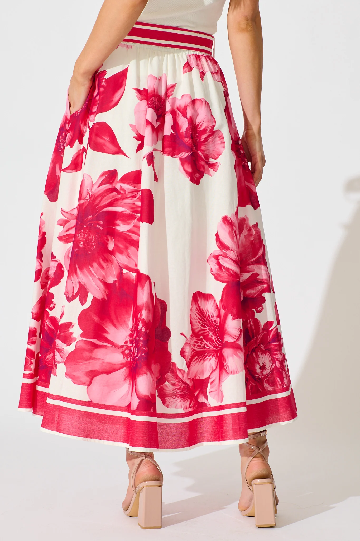 Jannie Maxi Skirt in Pink Floral Border Print Cotton - Image 3