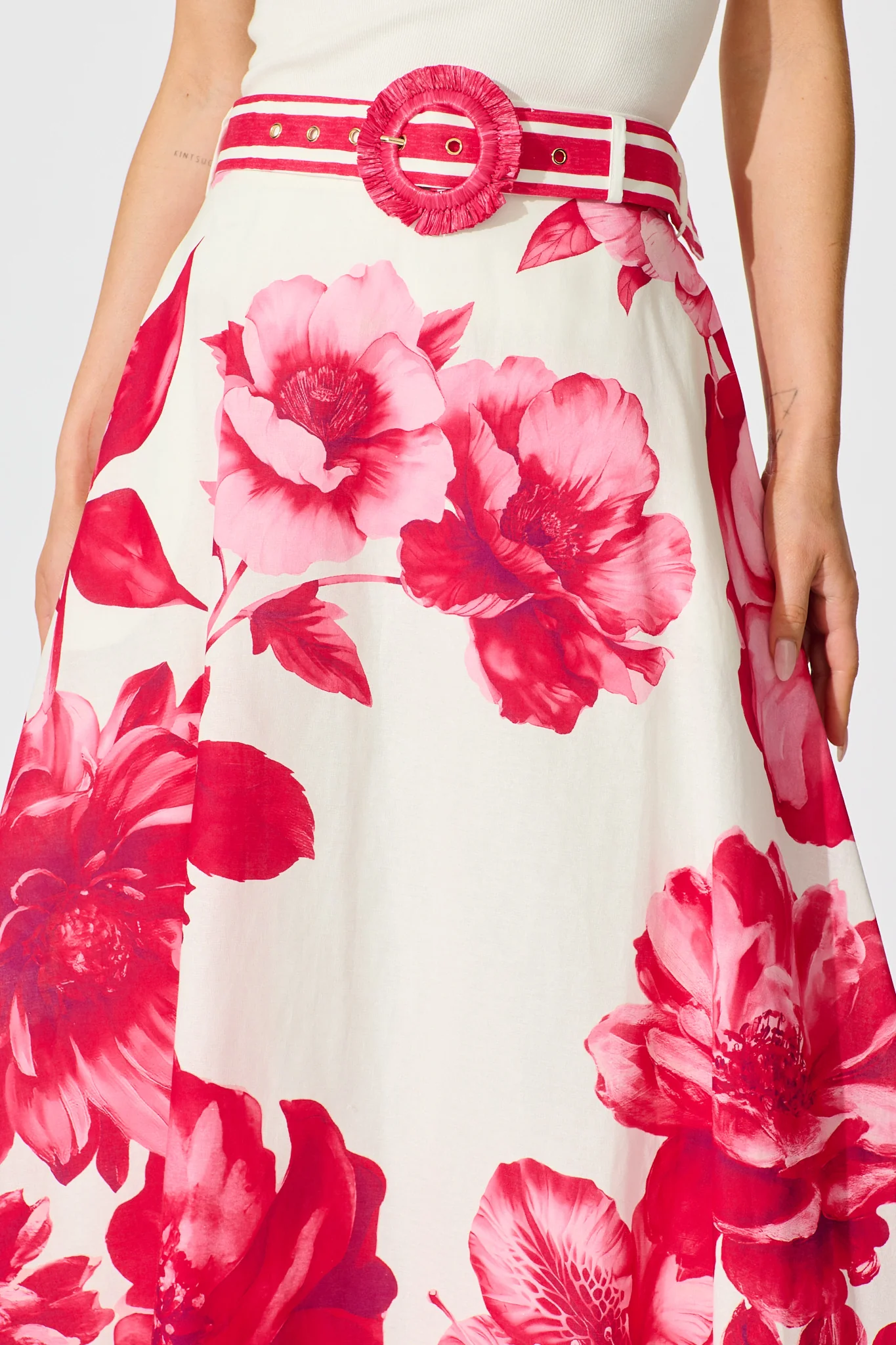 Jannie Maxi Skirt in Pink Floral Border Print Cotton - Image 5