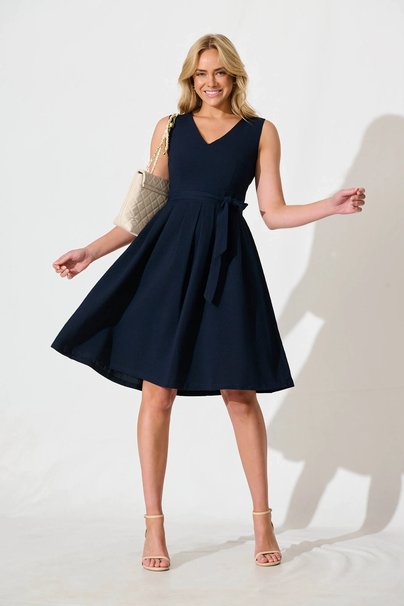 Jardina Dress in Textured Navy - Image 5