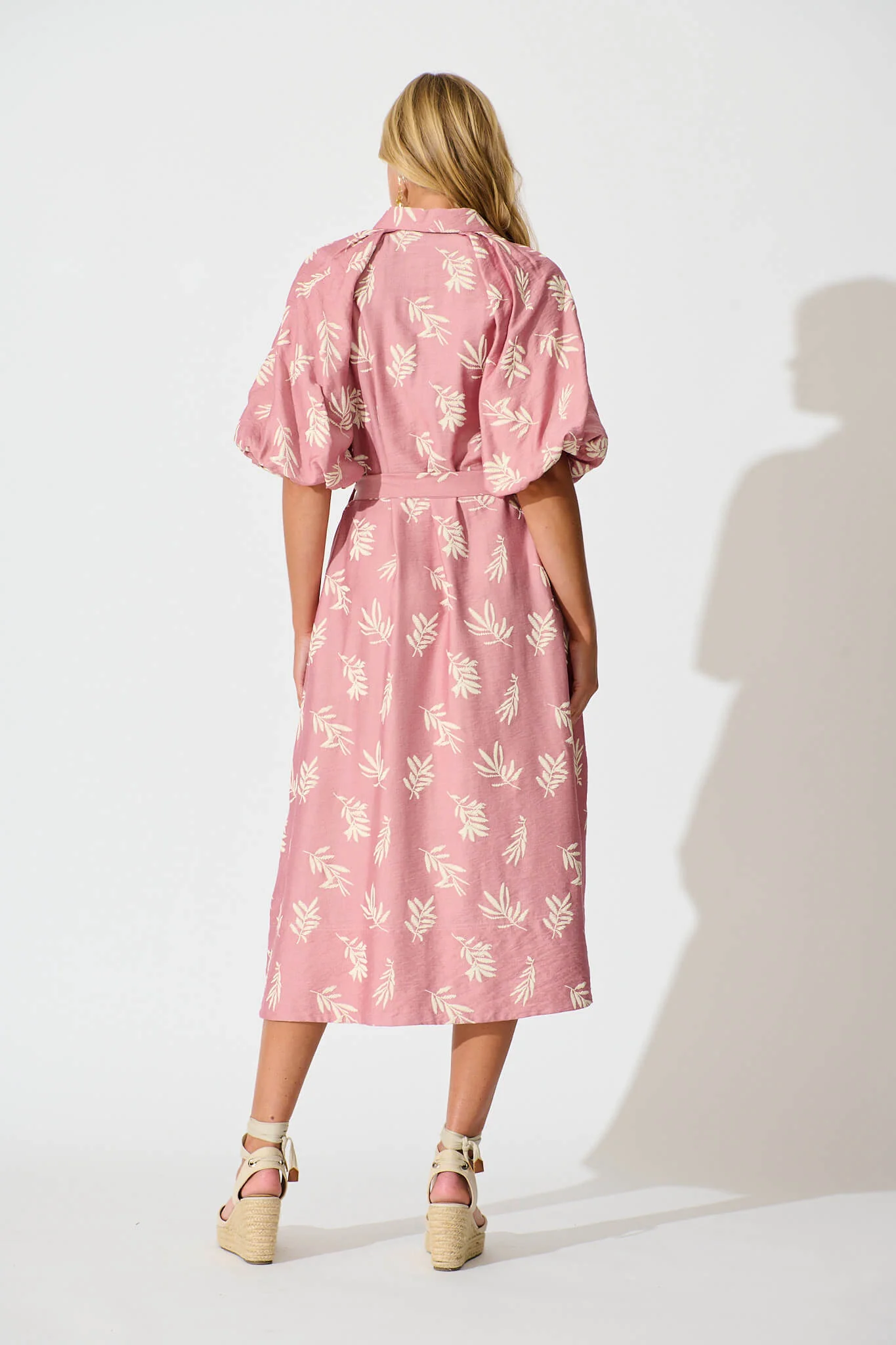 Jasmine Midi Shirt Dress in Dusty Rose with Cream Leaf - Image 4