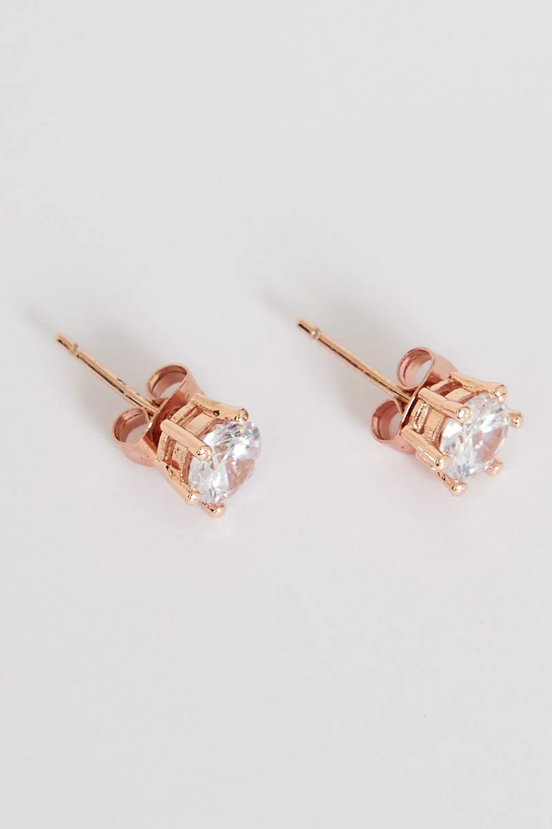 Jasmine Stud Diamante Earrings In Gold - Image 6