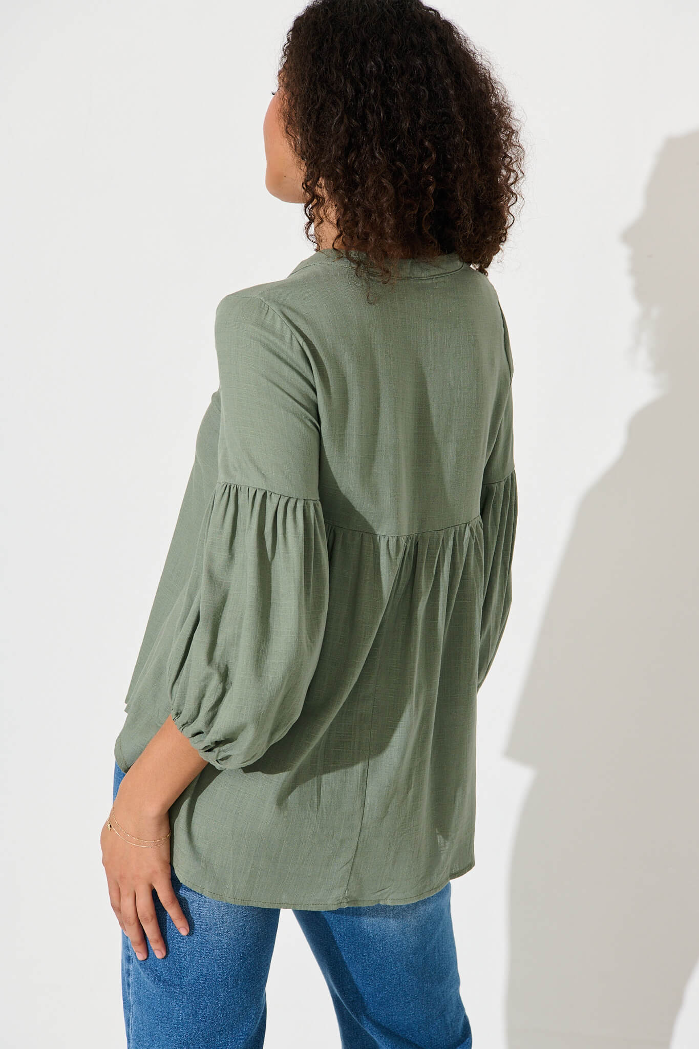 Jasper Top In Light Khaki Linen Blend - Image 3