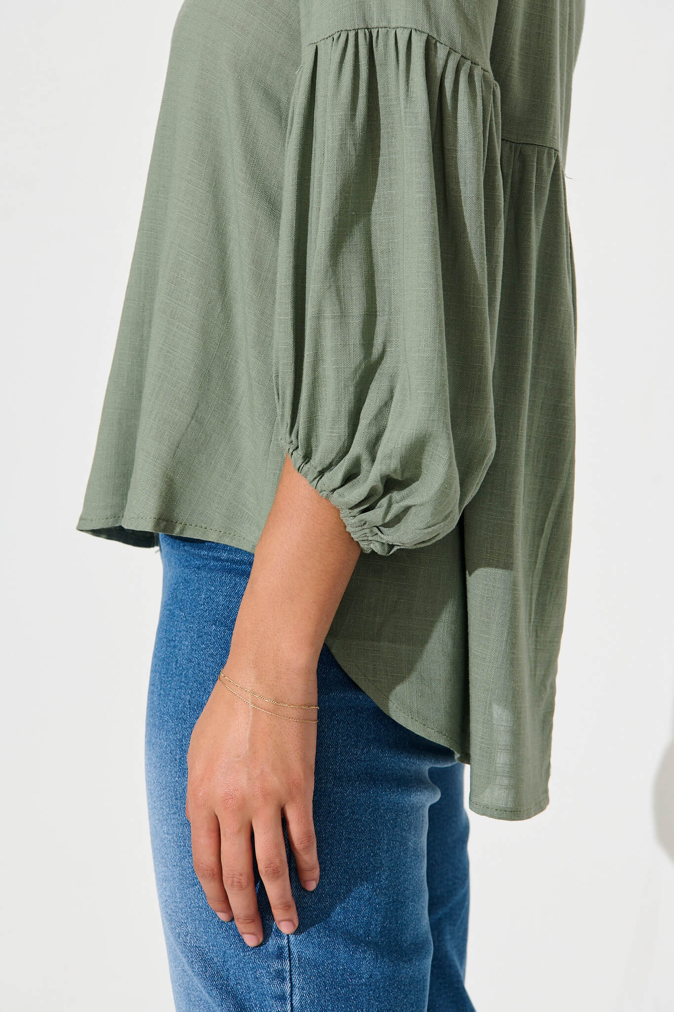 Jasper Top In Light Khaki Linen Blend - Image 5