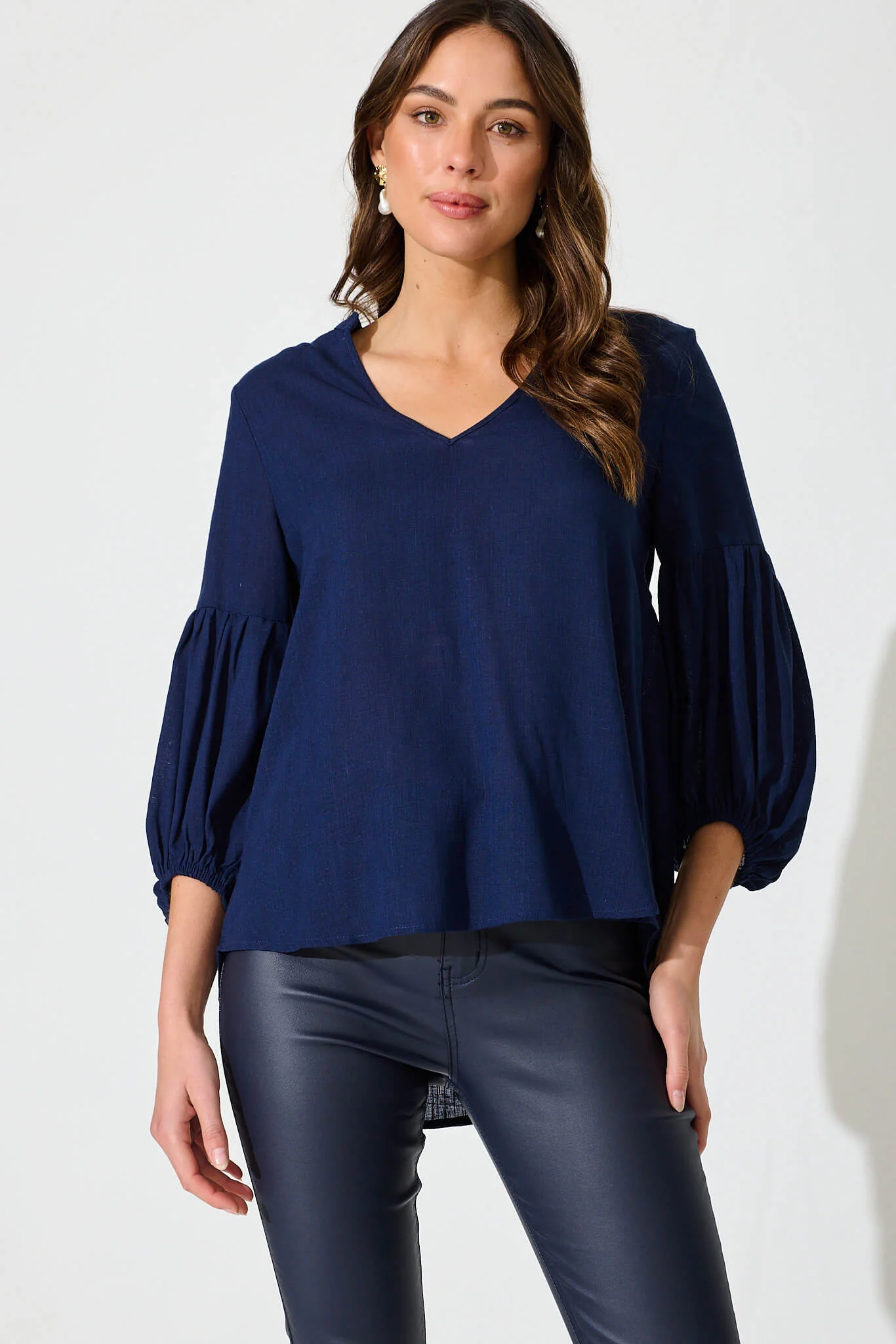 Jasper Top In Navy Linen Blend